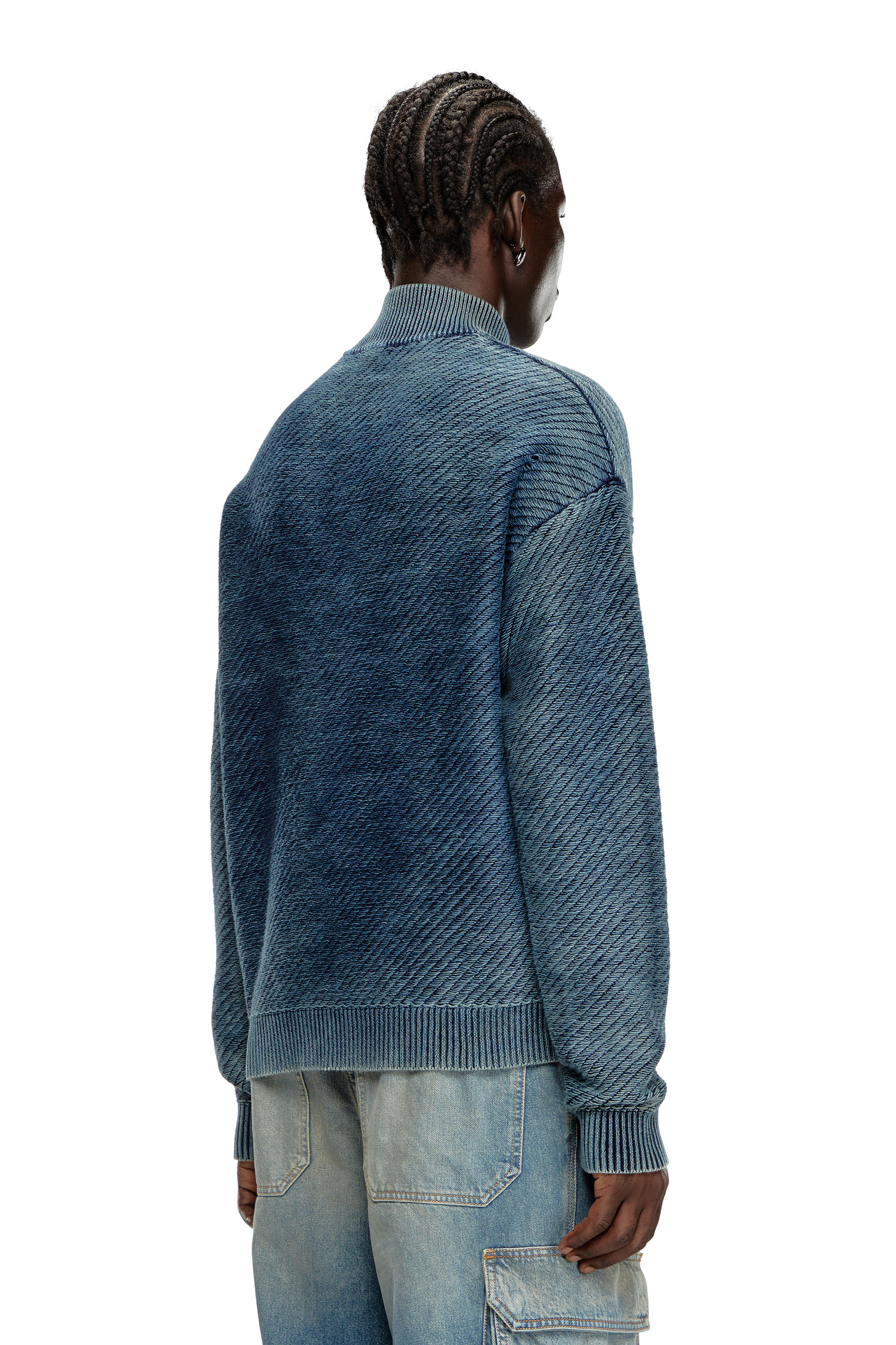 Diesel - K-KLEVERY-ZIP, Man's Denim-effect zip-up cardigan in cotton in Blue - 2