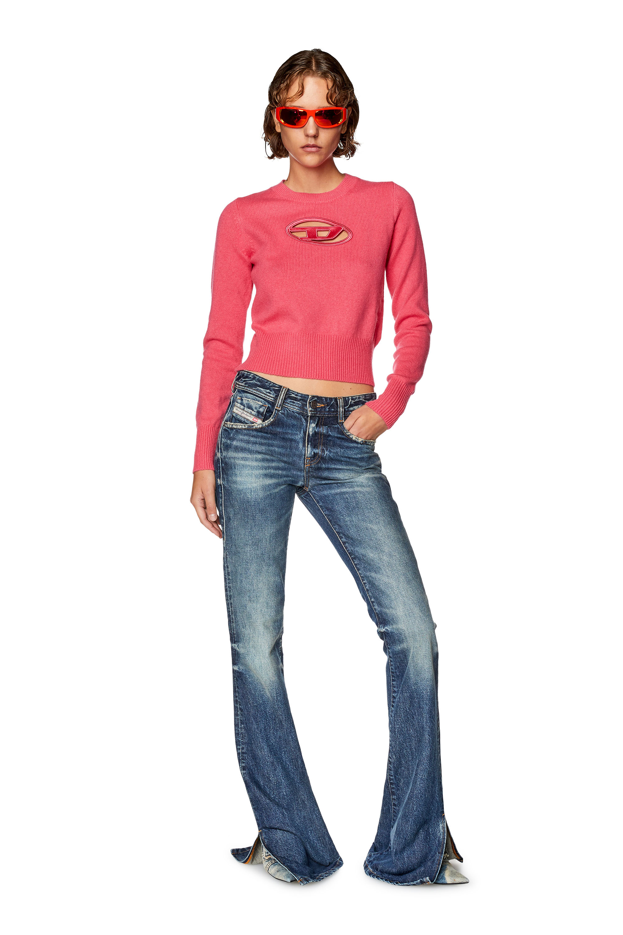 Diesel - M-AREESA, Woman's Jumper with embroidered cut-out logo in Pink - 2