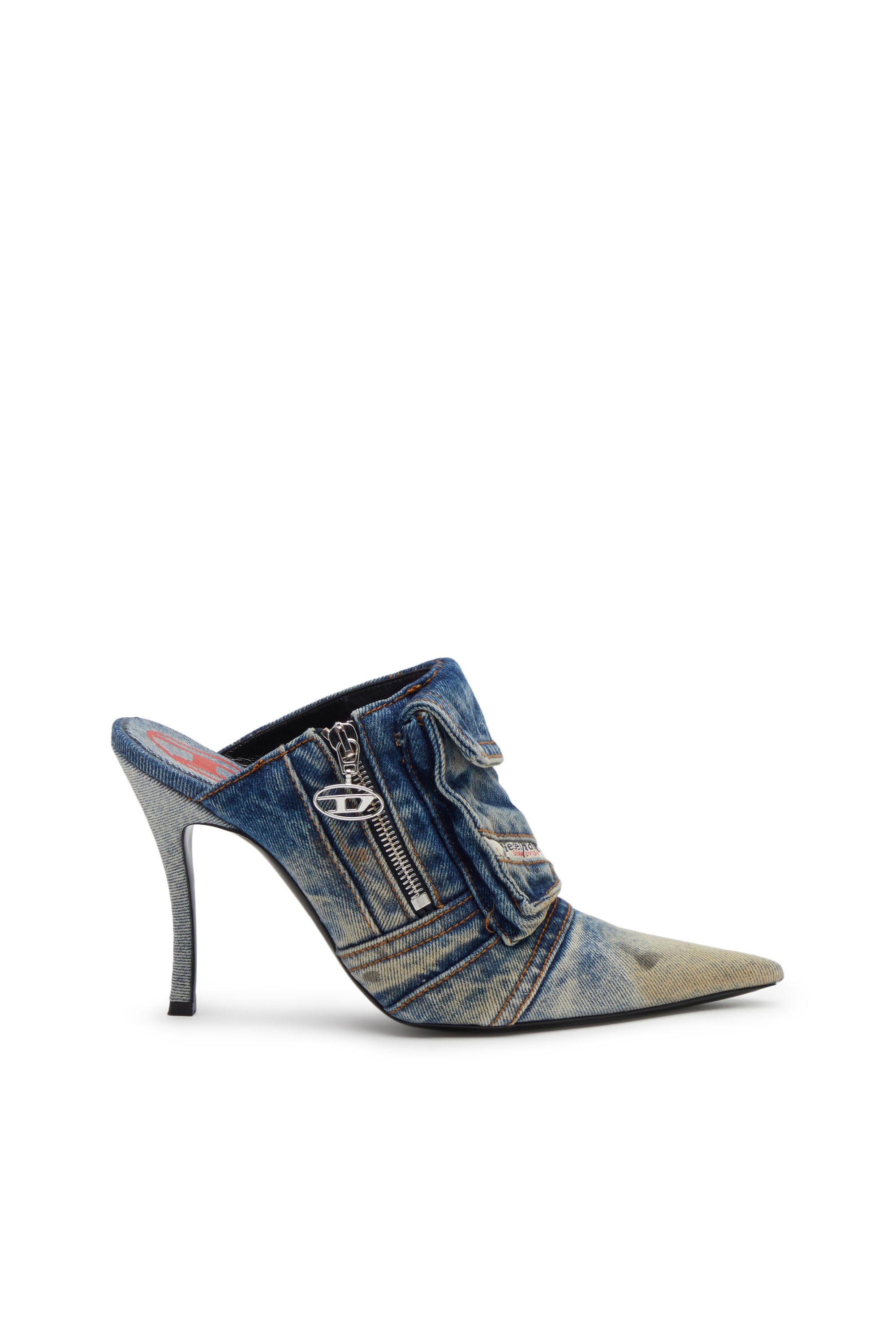 Diesel - D-VENUS POCKET ML, D-Venus Pocket ML - Sandalias sin talón y con tacón de denim lavado Mujer in Azul marino - 1