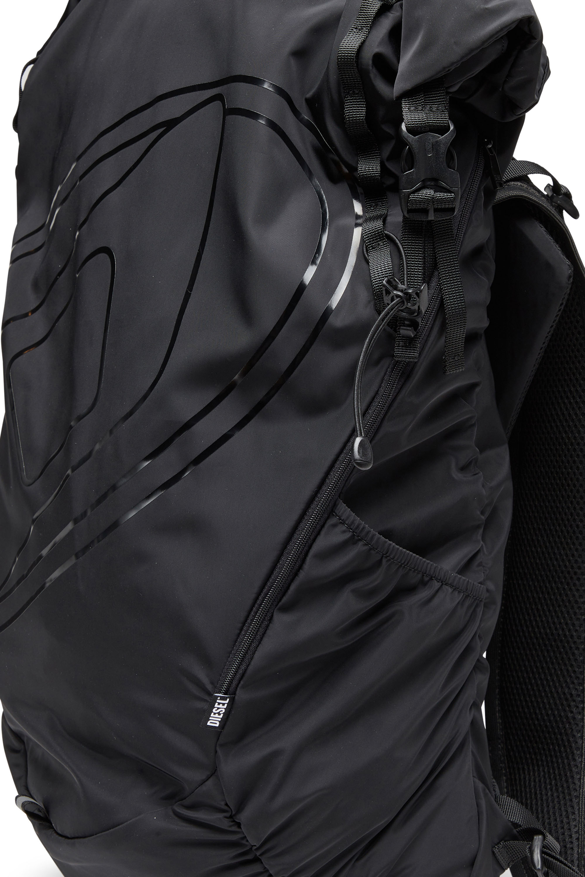 Diesel - DRAPE BACKPACK, Man's Drape-Nylon roll-top backpack in Black - 5