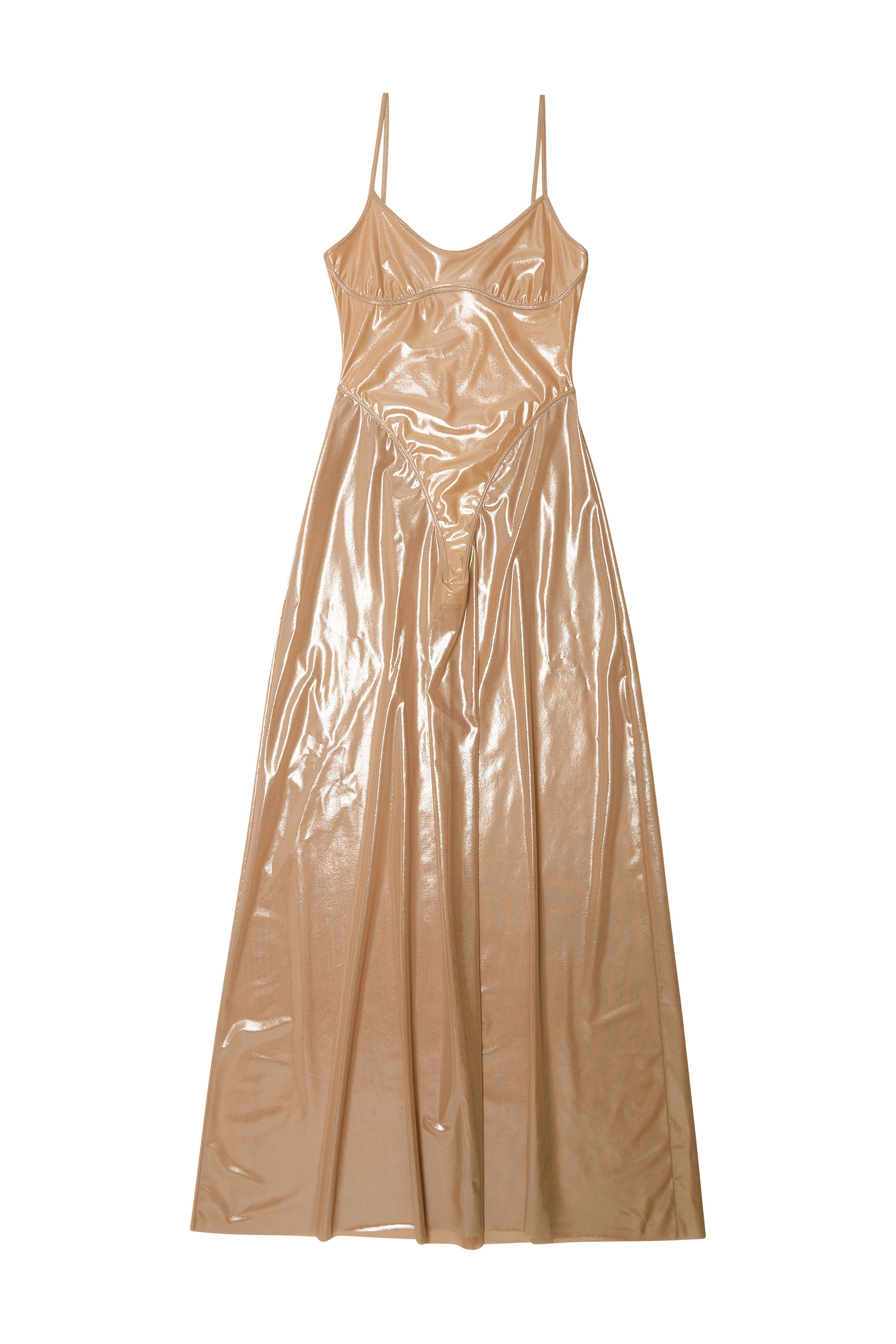 Diesel - D-ROONEY, Woman's Long slip dress in shiny stretch tulle in Nude - 4