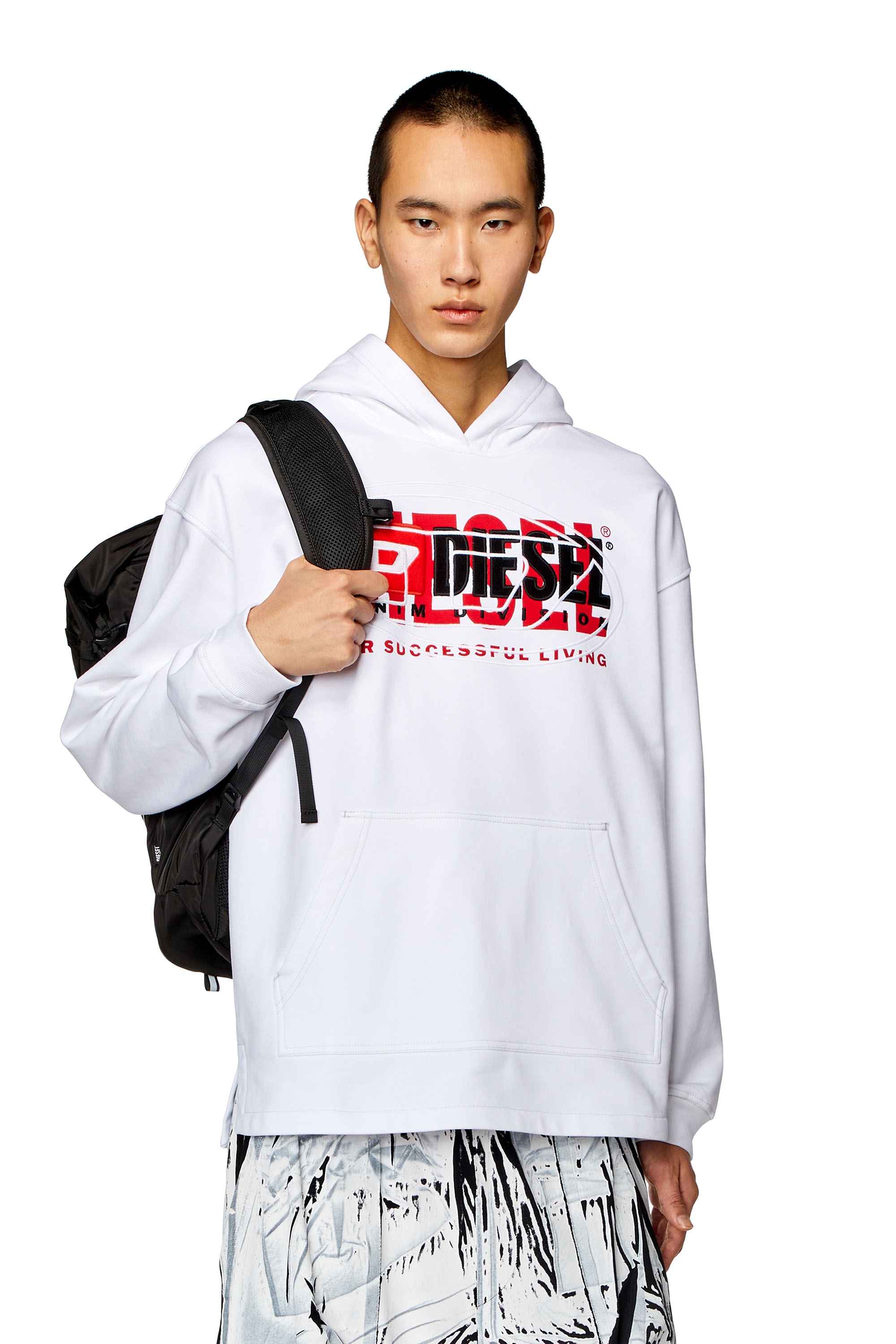 Diesel - S-BAXT-HOOD, Man's Hoodie with layered logos in White - 1