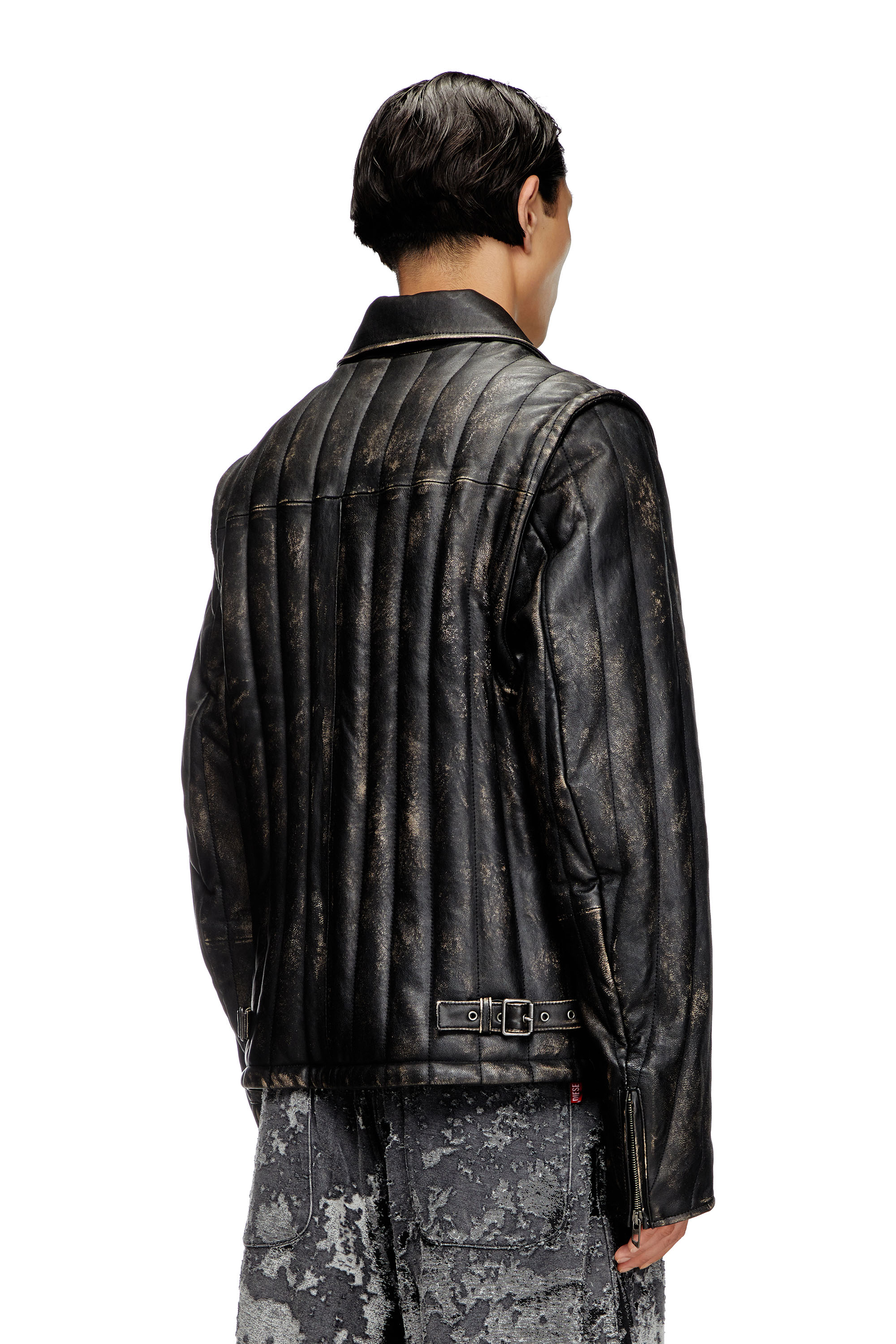 Diesel - L-ALBERT, Chaqueta/chaleco de cuero acolchado y desgastado Hombre in Negro - 3