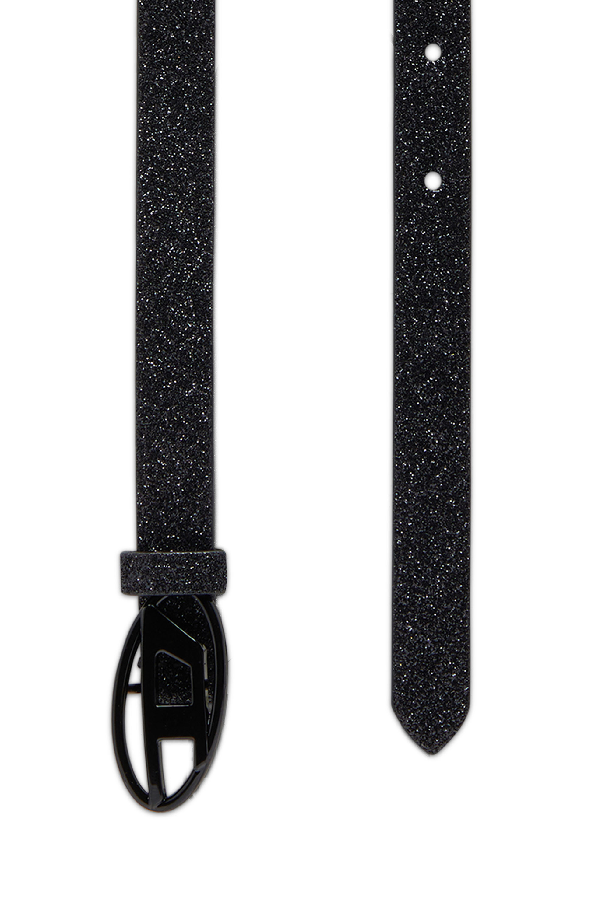 Diesel - B-1DR 15, Woman's Slim glittery belt with Oval D buckle in Black - 2