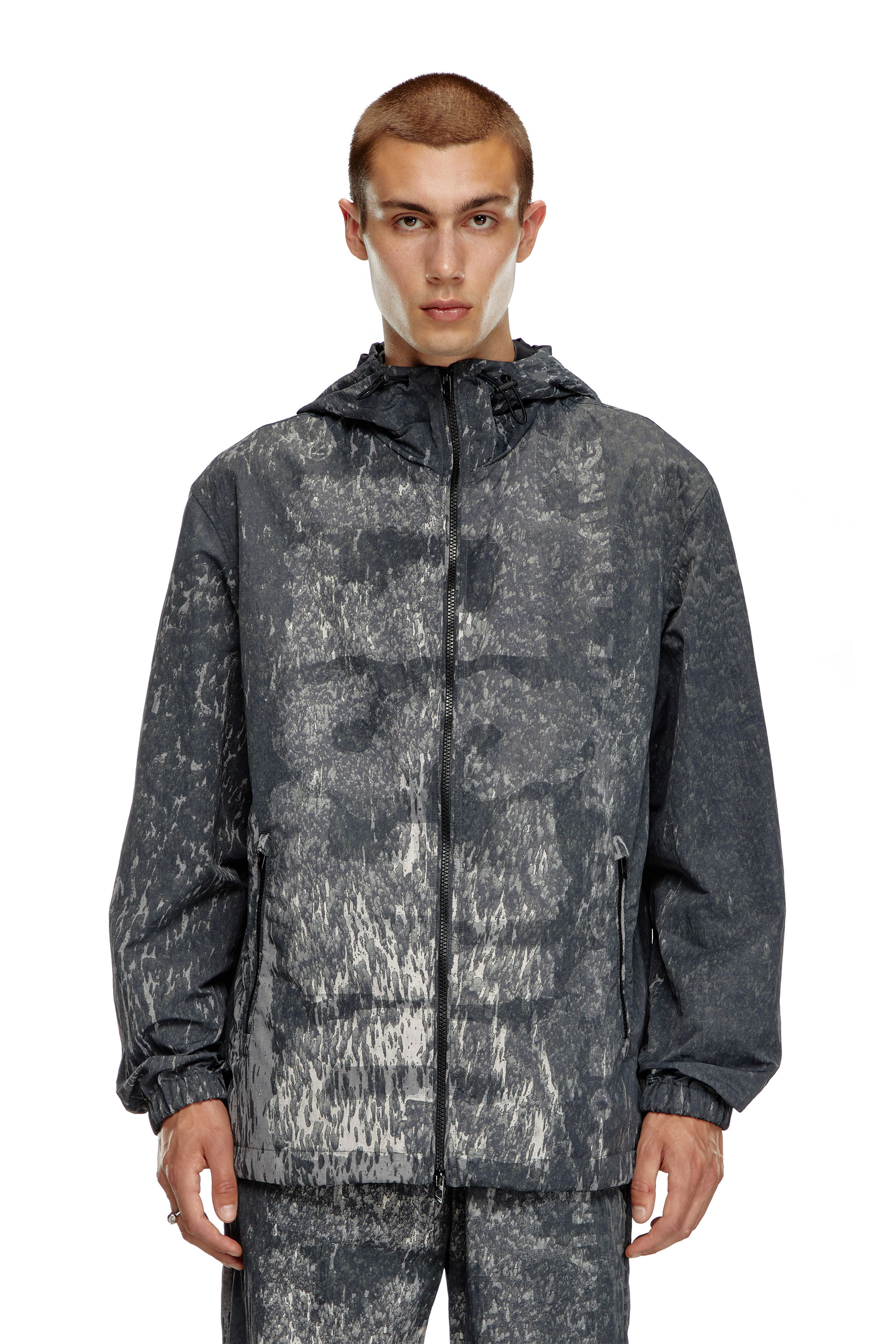 Diesel - J-BRICK, Anorak con capucha y estampado Rain Camo Hombre in Negro - 5