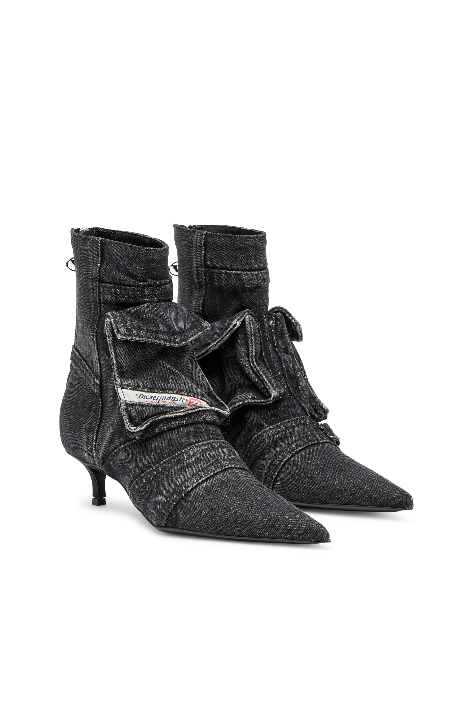 Diesel - D-VENUS POCKET LB, Woman's D-Venus-Cargo ankle boots in washed denim in Black - 2