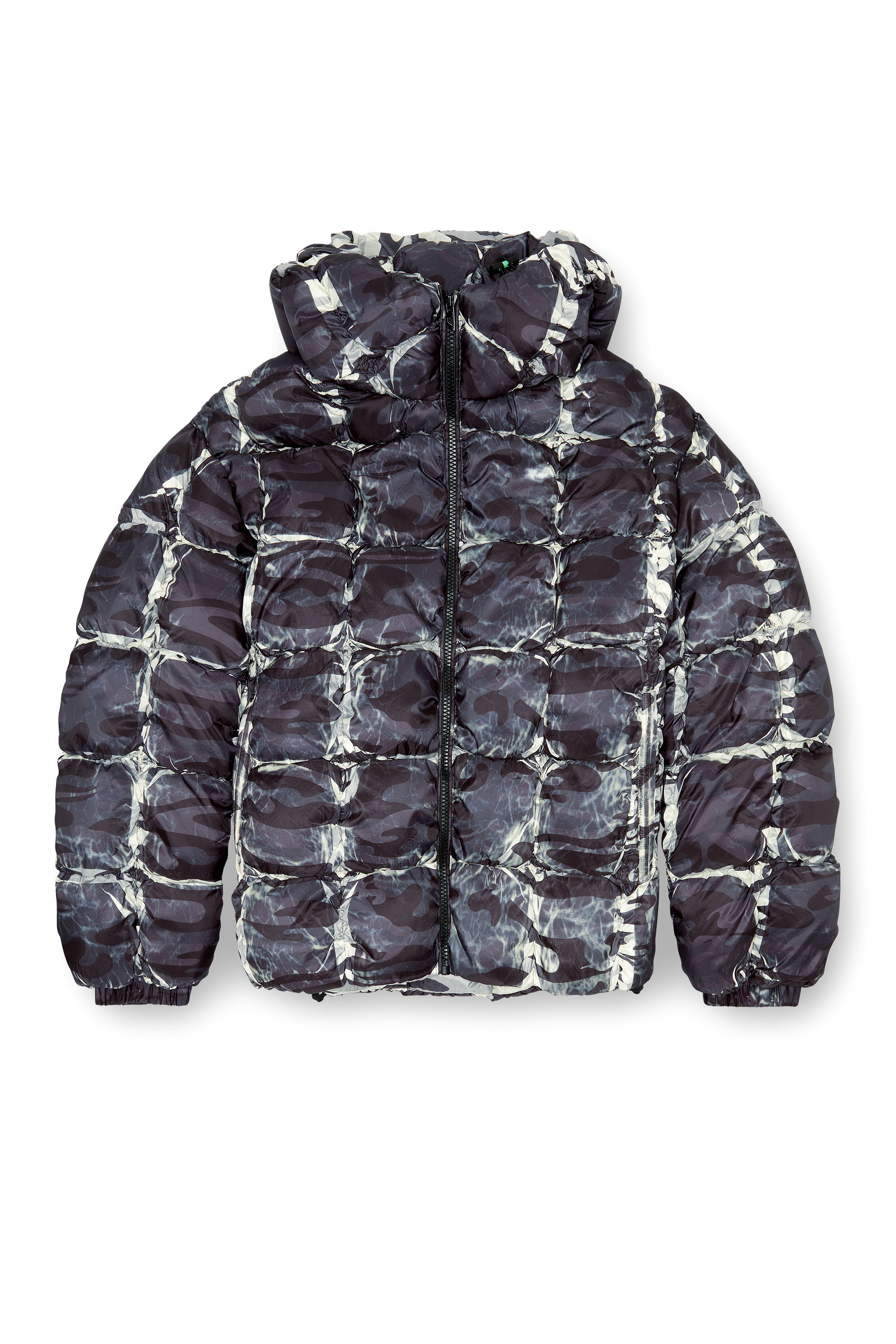 Diesel - W-CLAUS-CAMU, Man's Hooded puffer jacket with camo print in Grey - 5