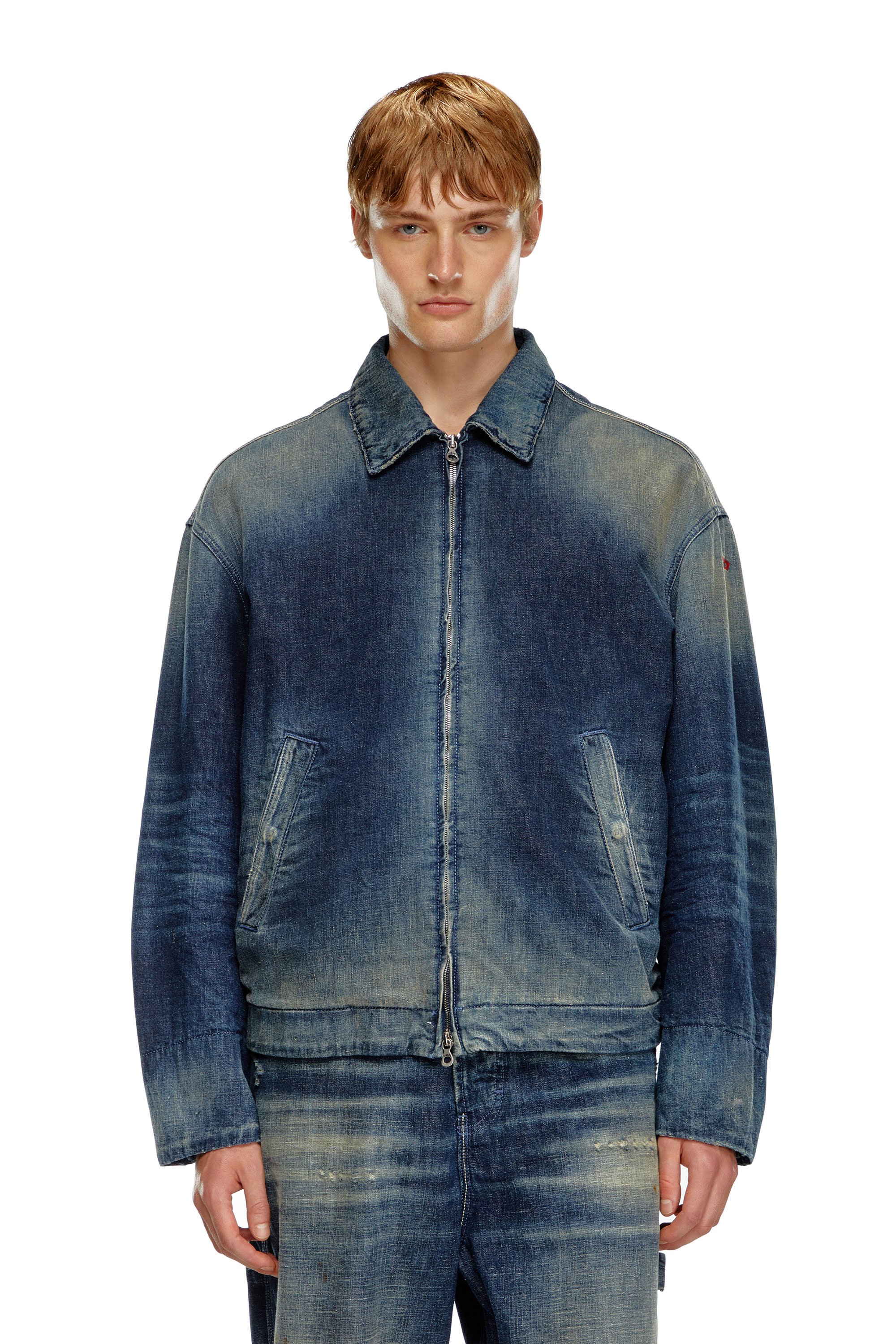 Diesel - D-STACK, Man's Padded jacket in utility-style denim in Dark Blue - 1