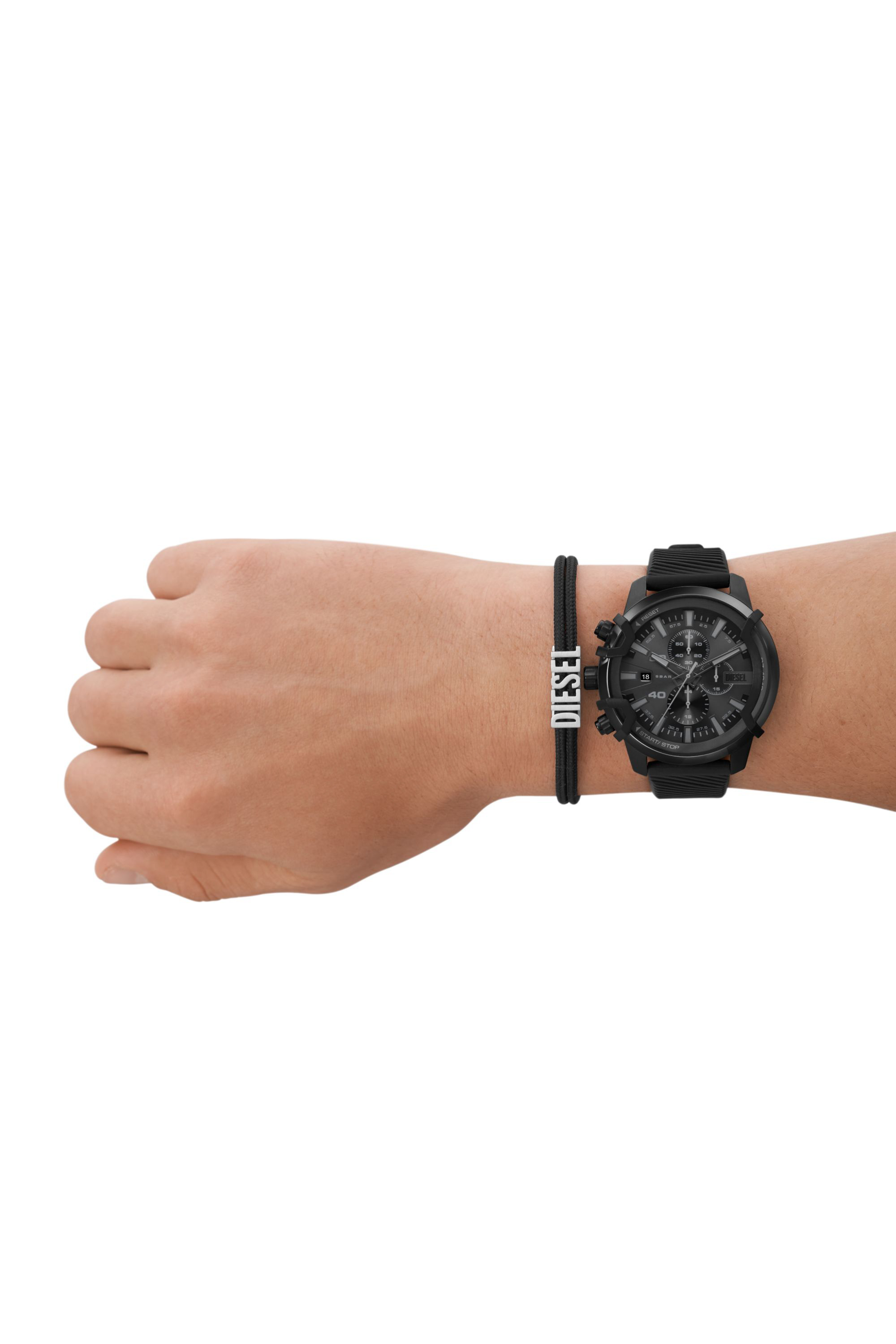 Diesel - DZ4650, Man's Griffed silicone watch and bracelet set in Black - 4