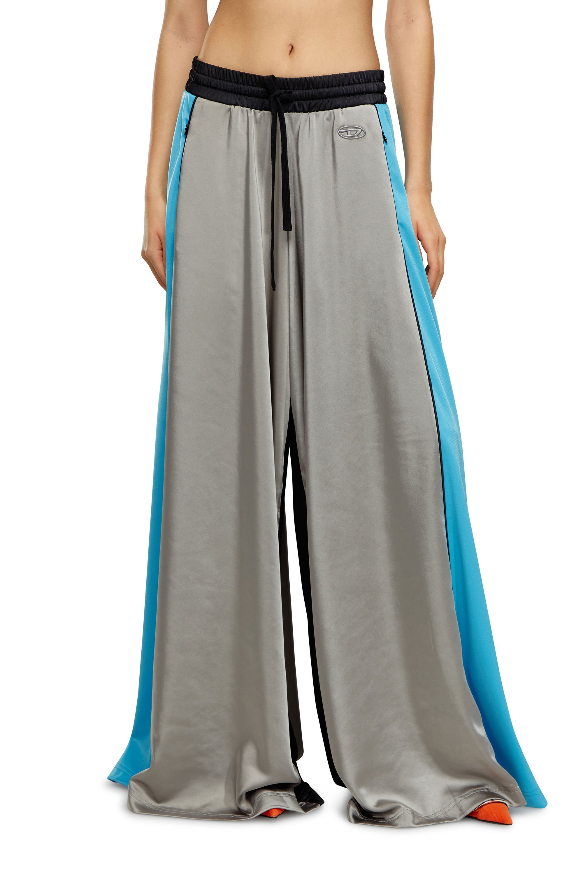 Diesel - P-WILD, Woman's Palazzo pants in satin and double knit in Blue/Grey - 1