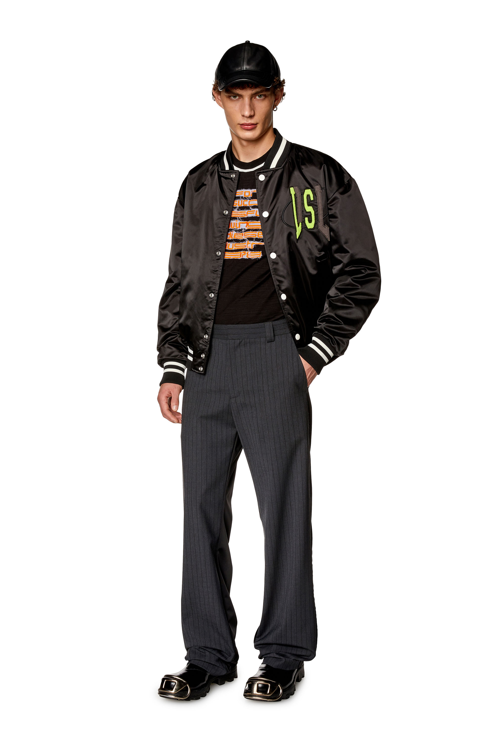 Diesel - J-START, Man's Satin track jacket with LIES patches in Black - 2