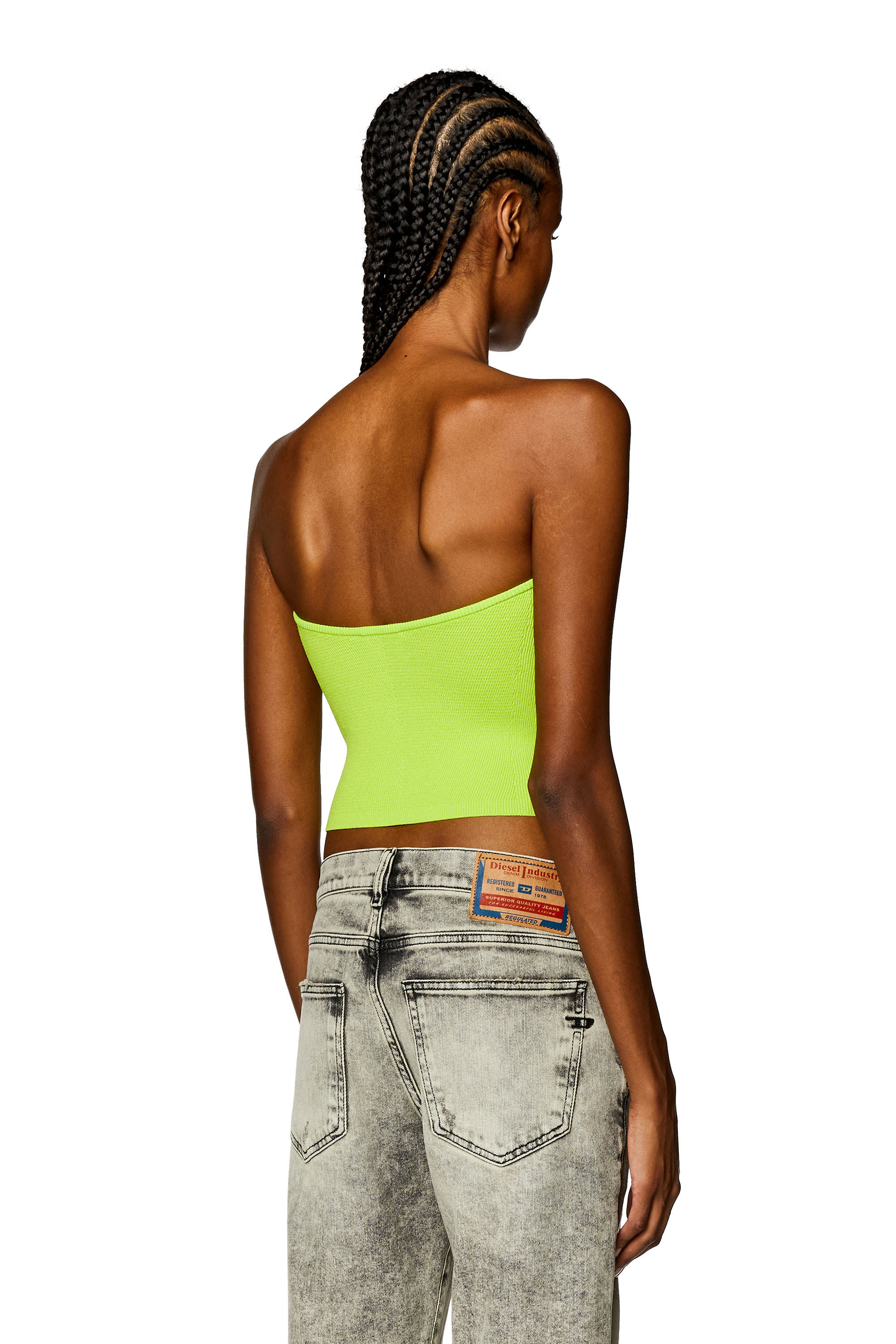 Diesel - M-CLARKSVILLEX, Woman's Tube top with logo plaque in Green Fluo - 3