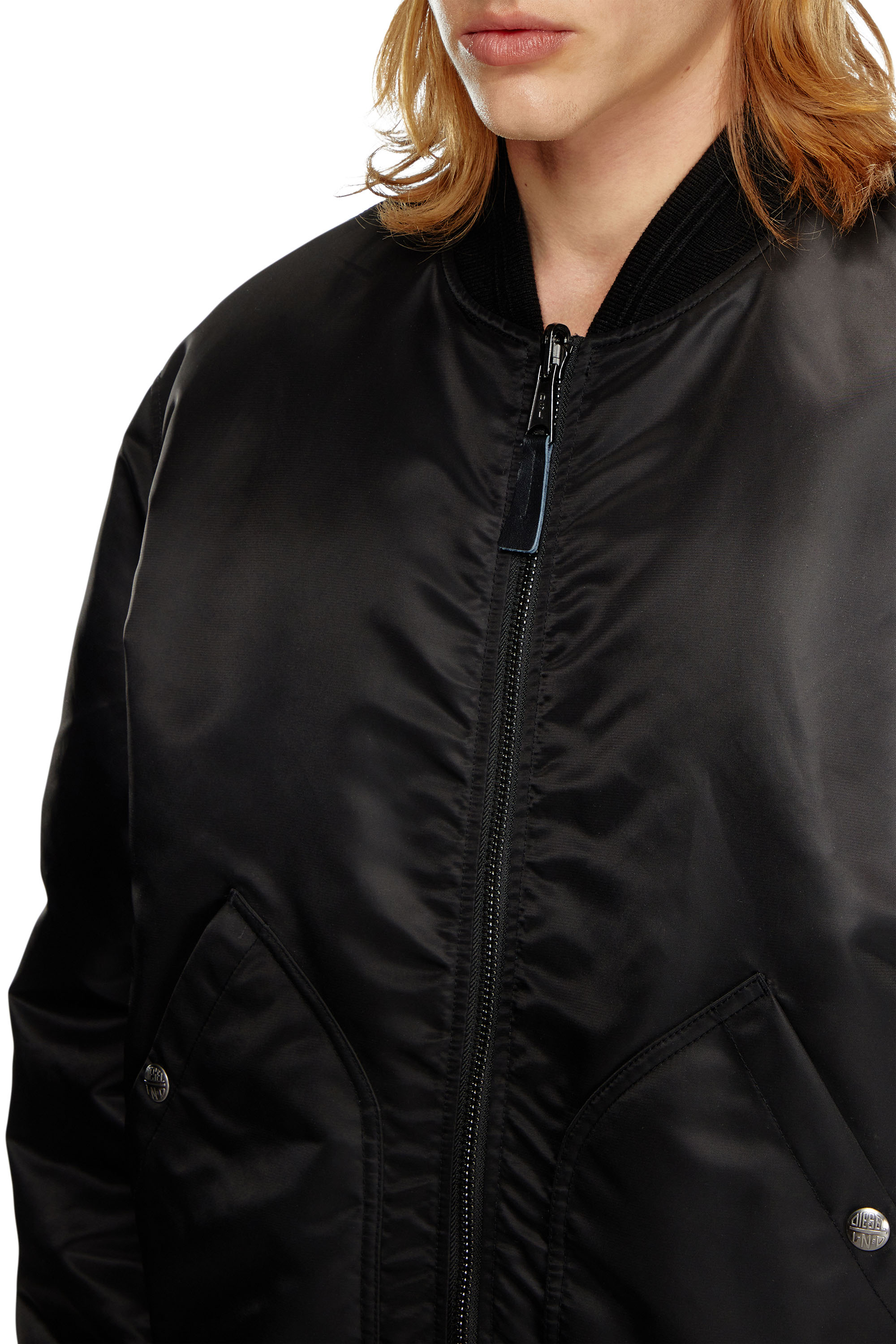 Diesel - J-HELD, Man's Bomber in padded nylon with Oval D in Black - 4