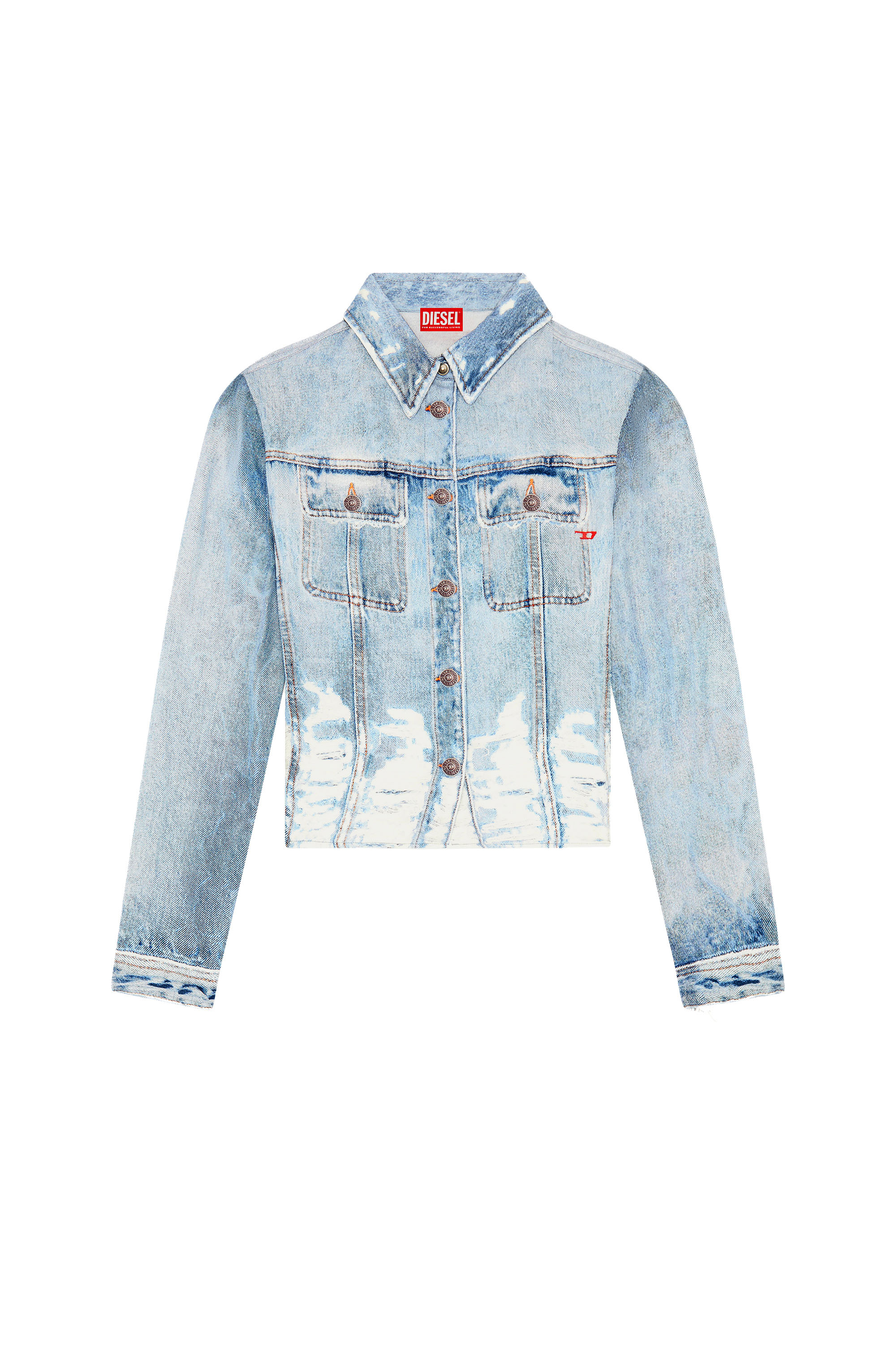 Diesel - C-LORELLE, Woman's Cropped shirt with denim print in Light Blue - 4