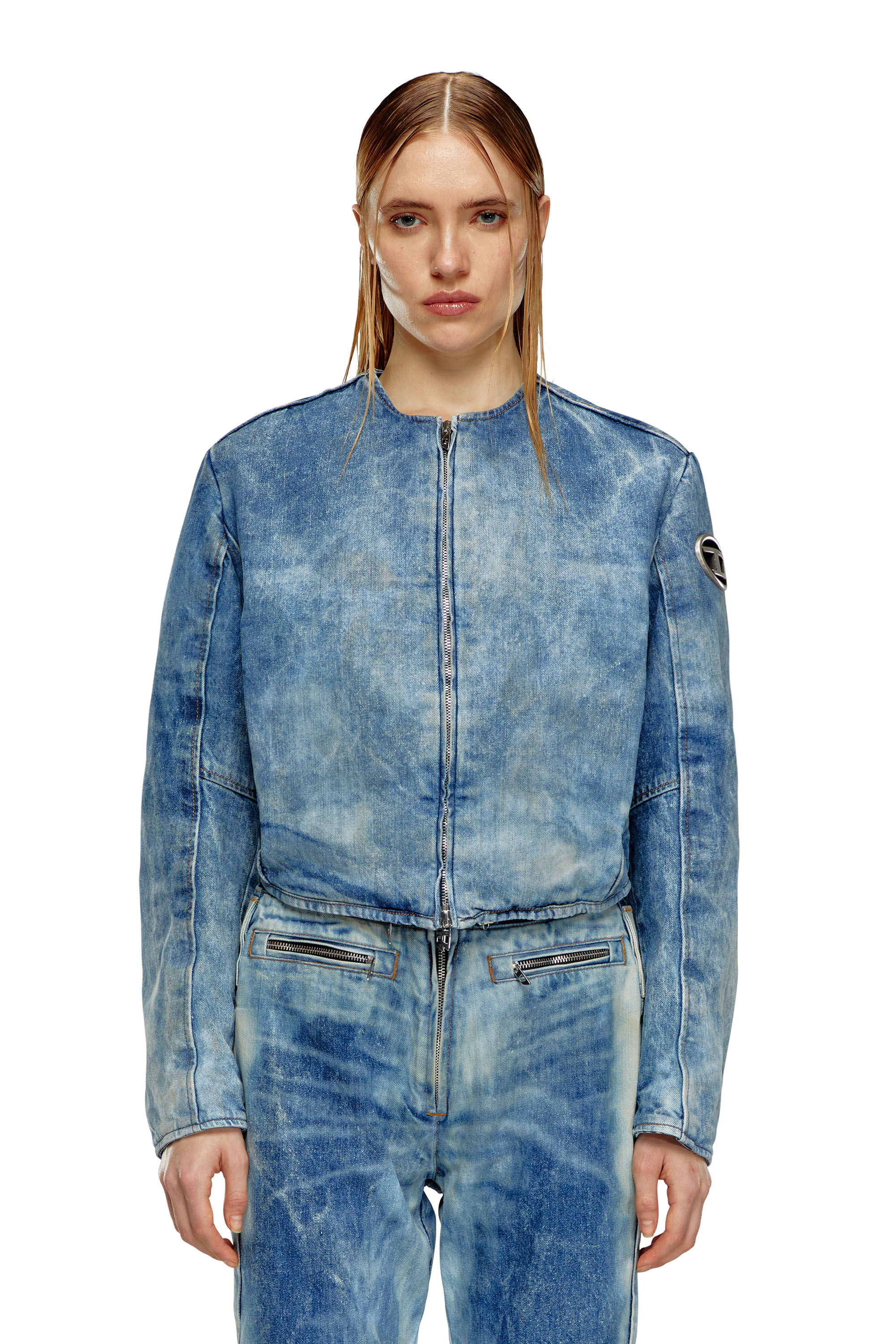 Diesel - DE-CALUR-FSE, Woman's Denim jacket with biker zip details in Medium blue - 5