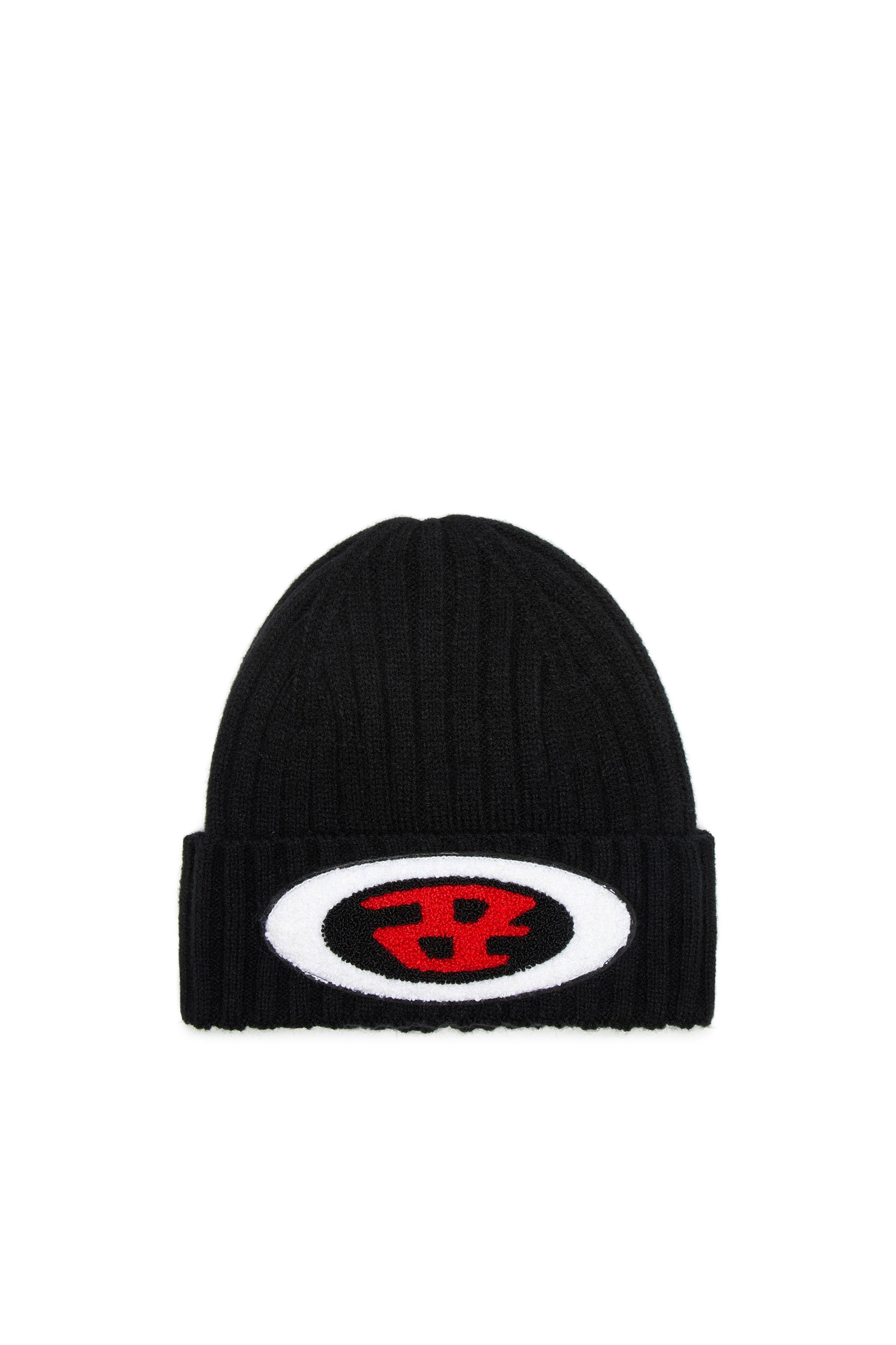 Diesel - K-DIEGO-C, Gorro tejido en canalé con parche de logotipo Unisex in Negro - 1