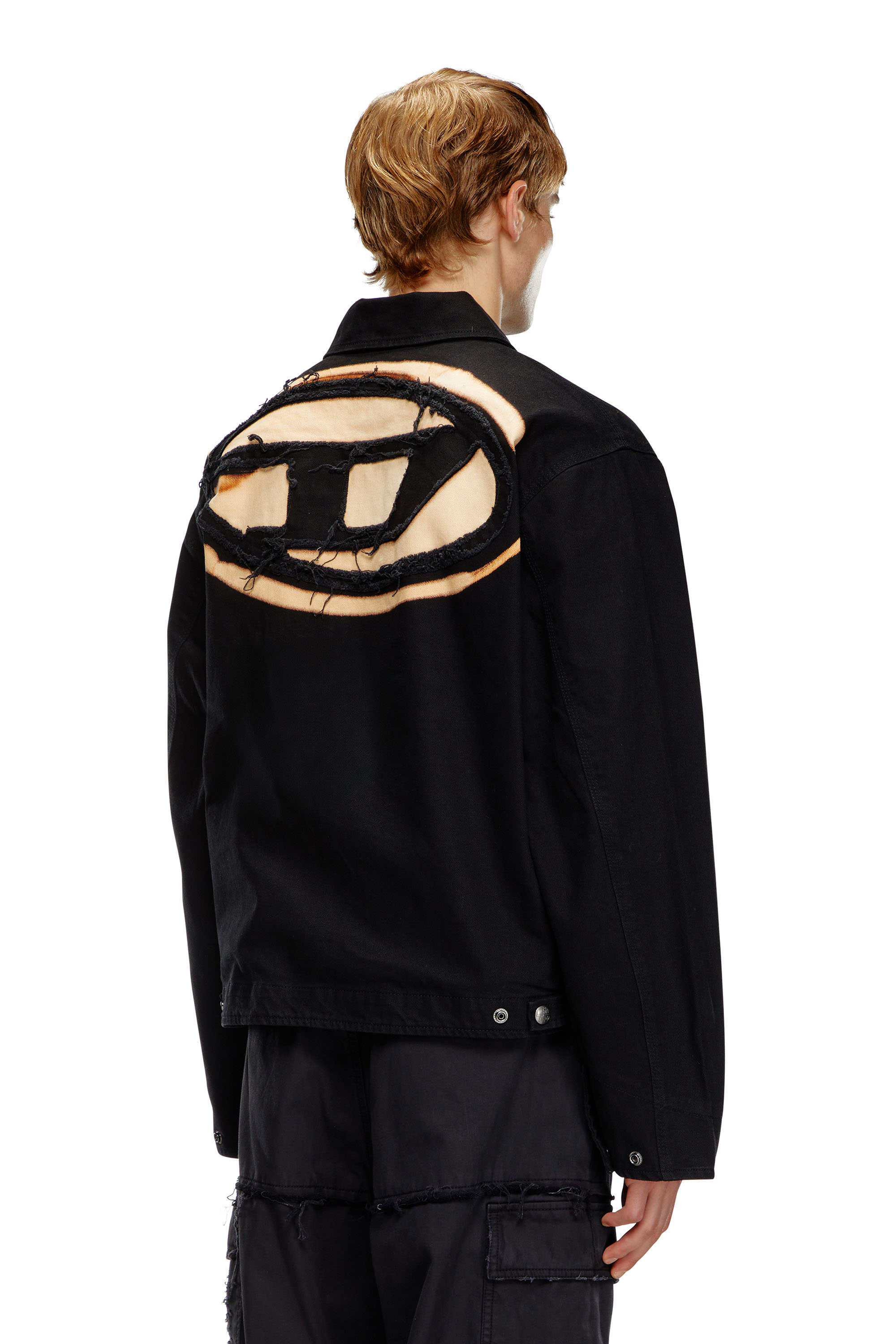 Diesel - J-TAYLOR-BLEACH, Man's Denim blouson jacket with bleached logo in Black - 3