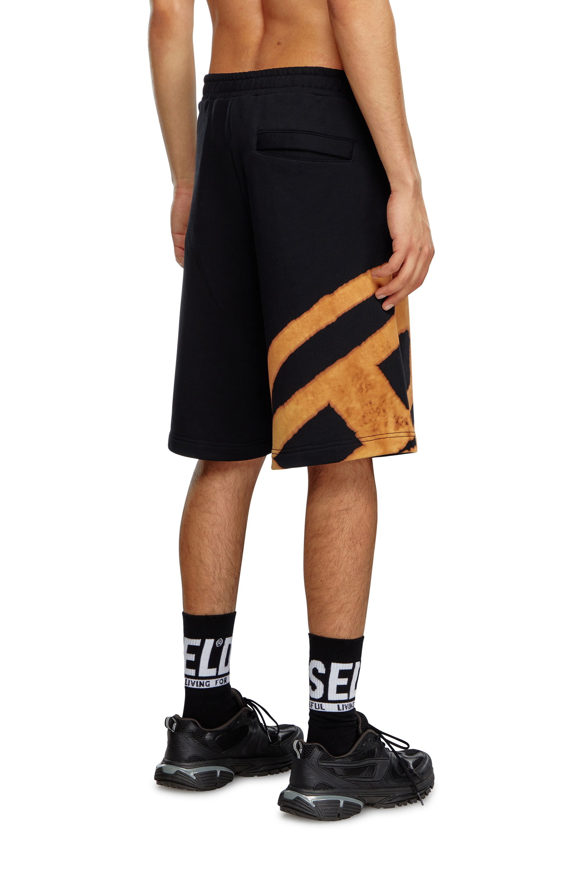 Diesel - P-CROW-BLEACH, Man's Sweat shorts with bleached logo in Black/Orange - 3