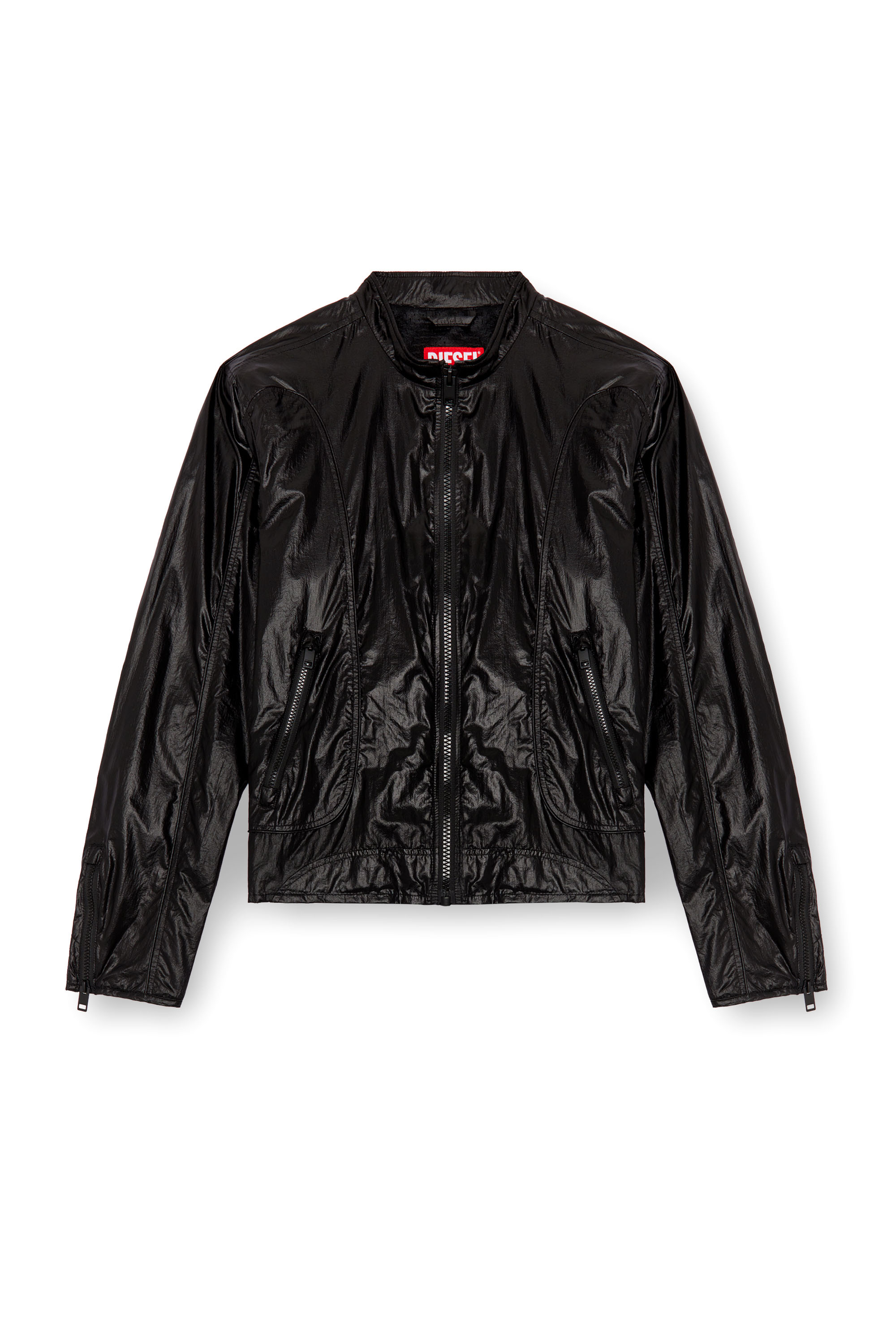 Diesel - J-CLAYS, Man's Biker jacket in shiny ripstop in Black - 6