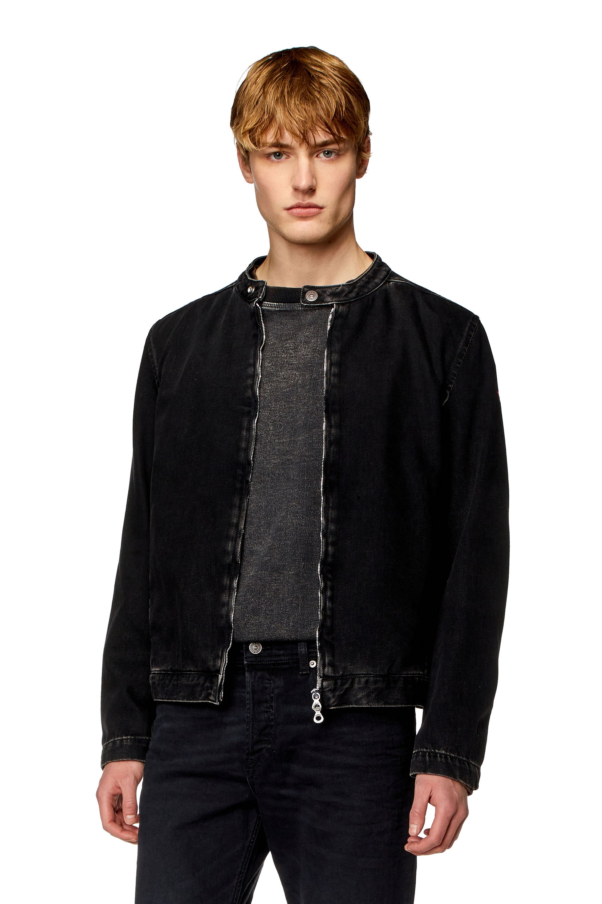 Diesel - D-GLORY, Man's Moto jacket in clean-wash denim in Black - 2