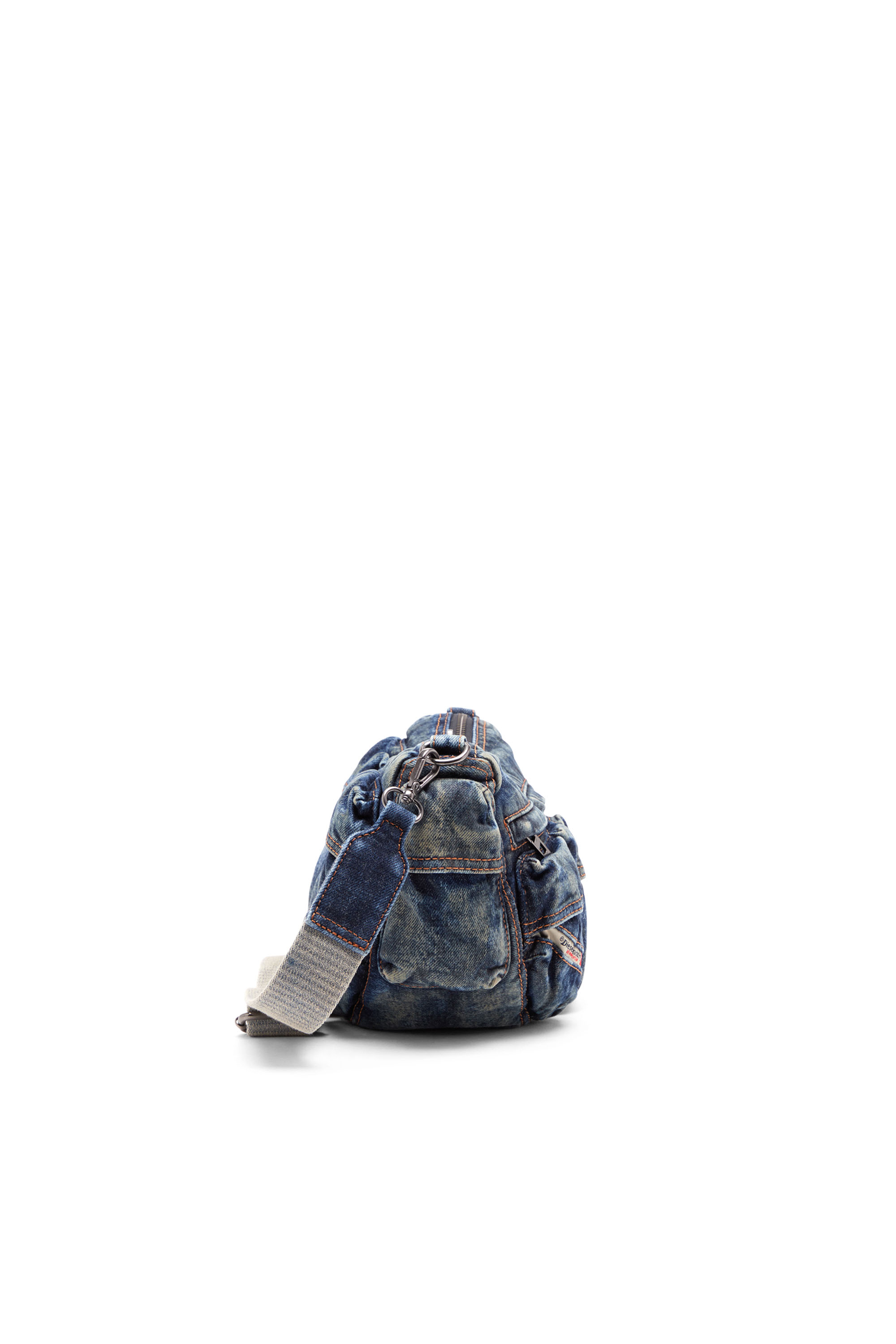 Diesel - RE-EDITION TRAVEL 3000 SHOULDER BAG X, Unisex's Travel 3000-Multipocket bag in treated denim in Blue - 3