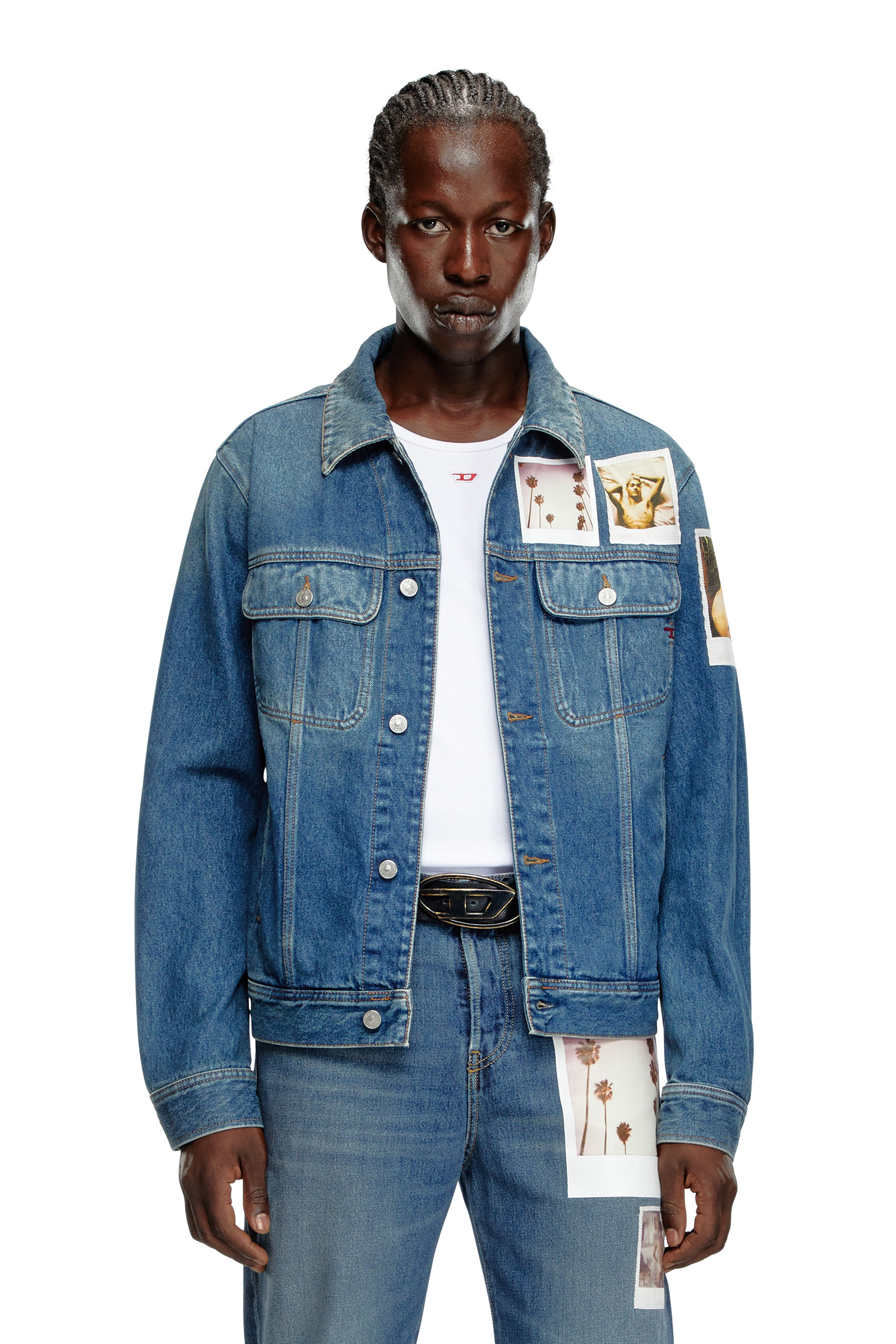 Diesel - PR-D-BARCY, Unisex's Trucker jacket with polaroid patches in Medium blue - 1