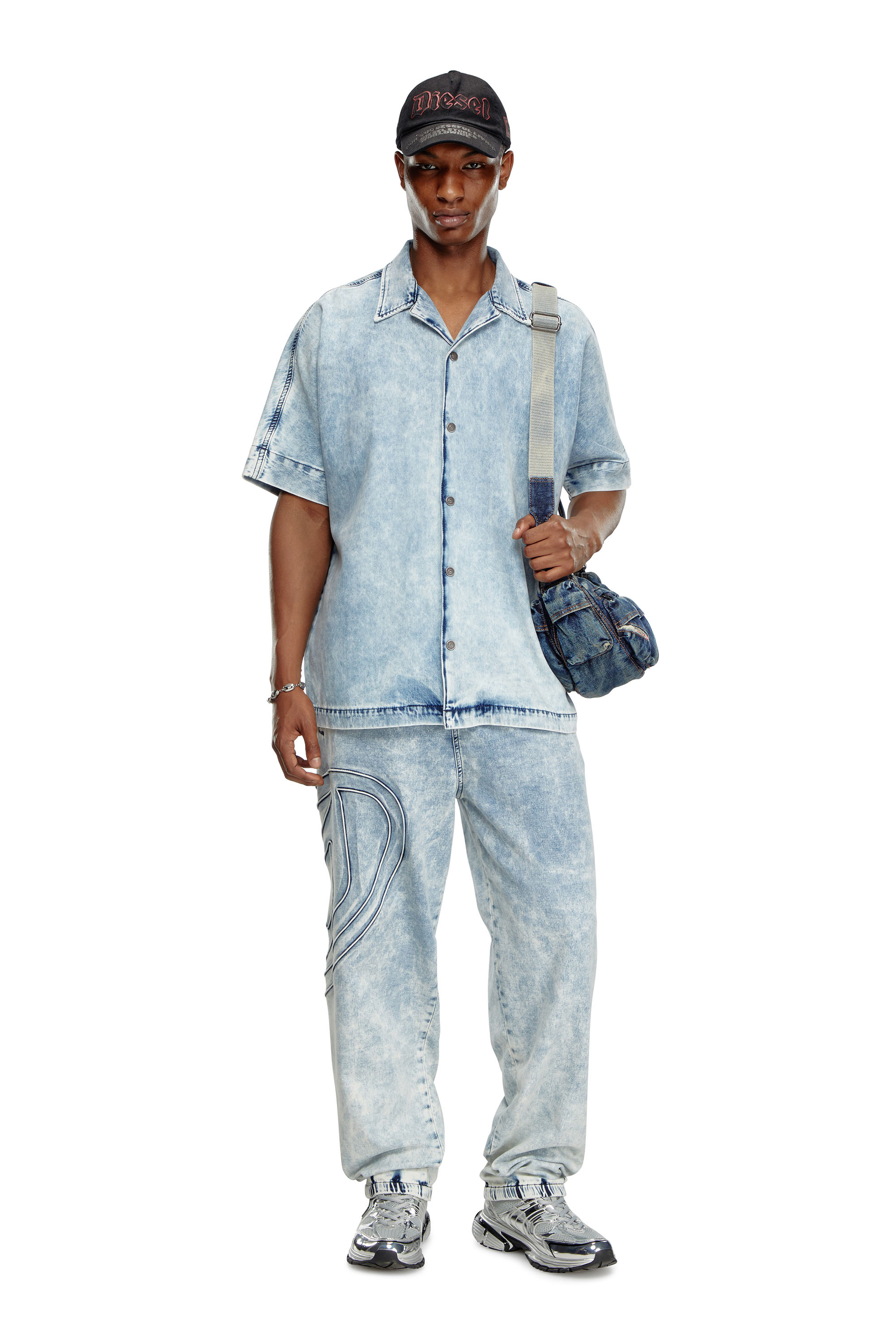 Diesel - D-NABIL-S, Man's Denim bowling shirt with Oval D in Light Blue - 4