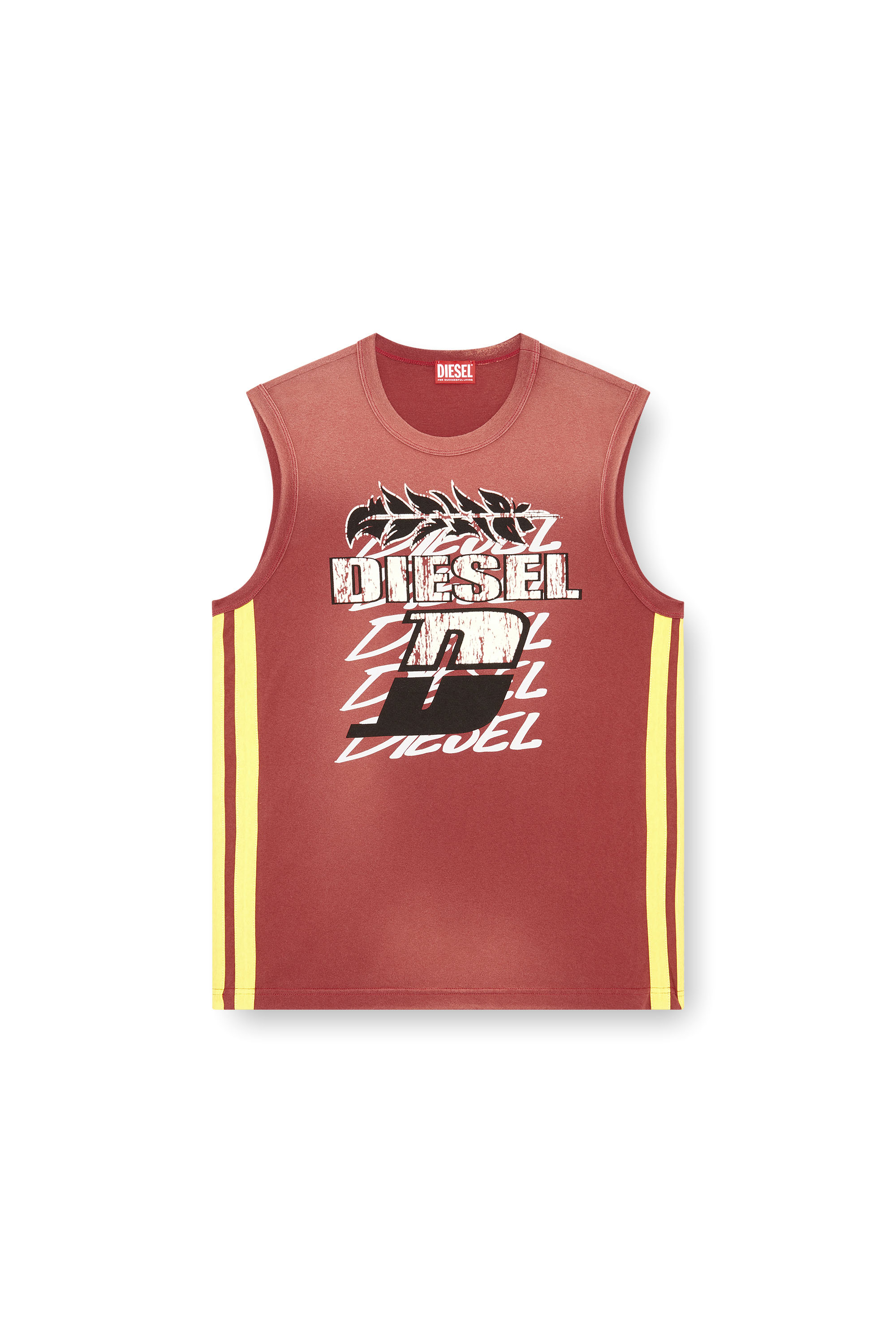 Diesel - T-BISCO-STRIPE, Camiseta sin mangas desteñida por el sol con bandas laterales Hombre in Rojo - 5