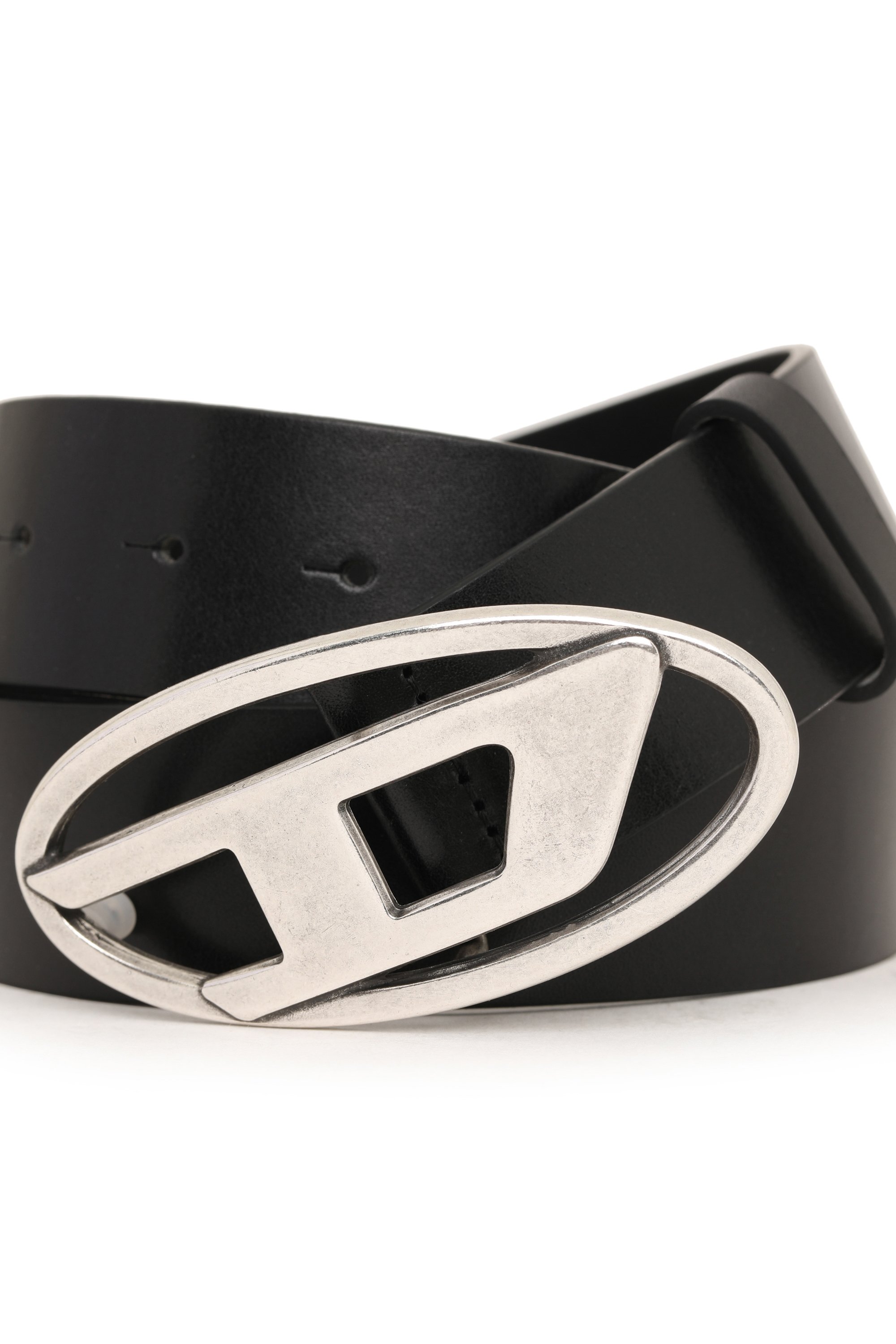 Diesel - B-1DR, Man's Leather belt with D buckle in Black - 4