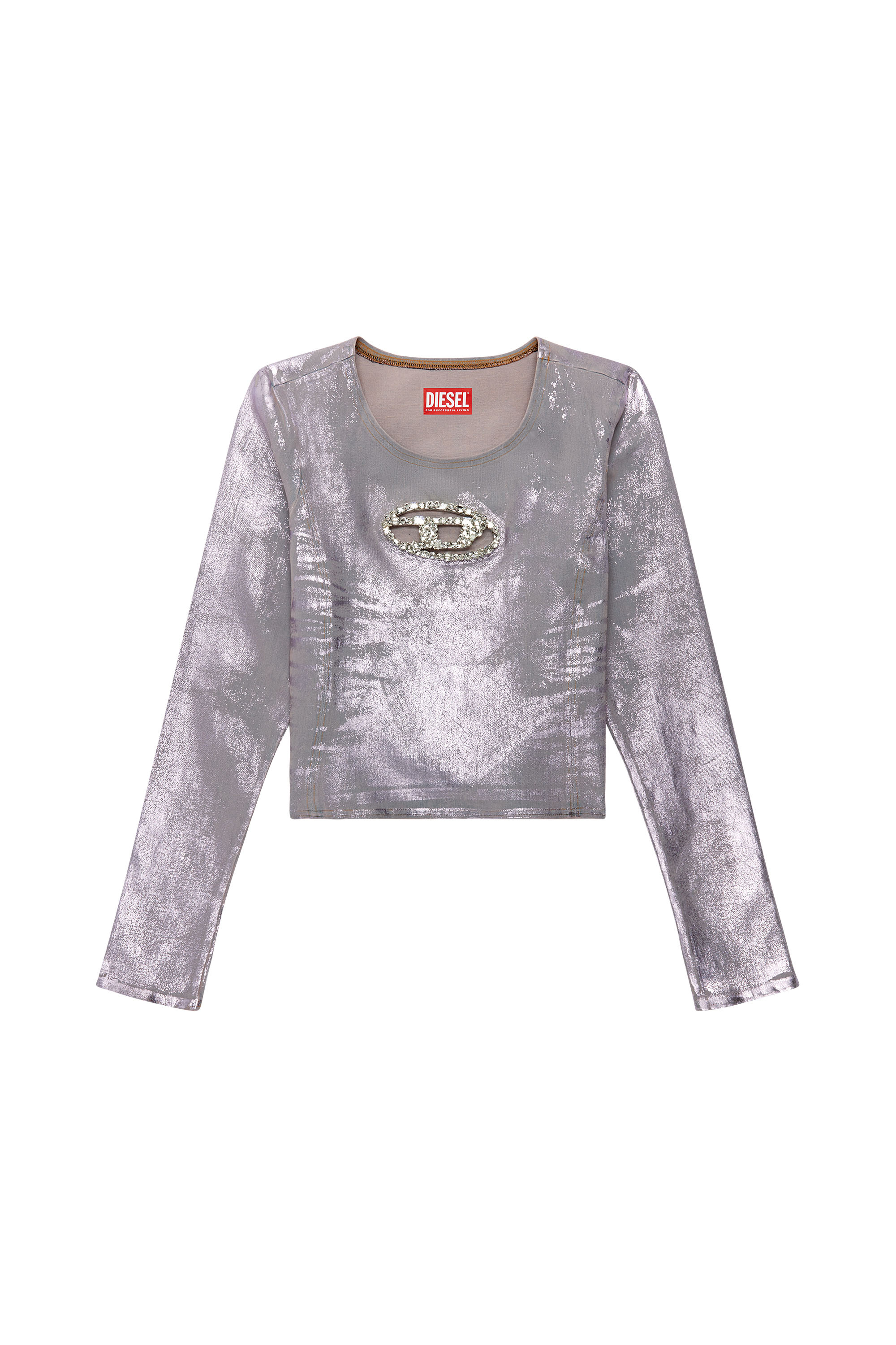 Diesel - DE-TOP1-FSE, Camiseta de manga larga con placa de cristal Mujer in Rosa - 5