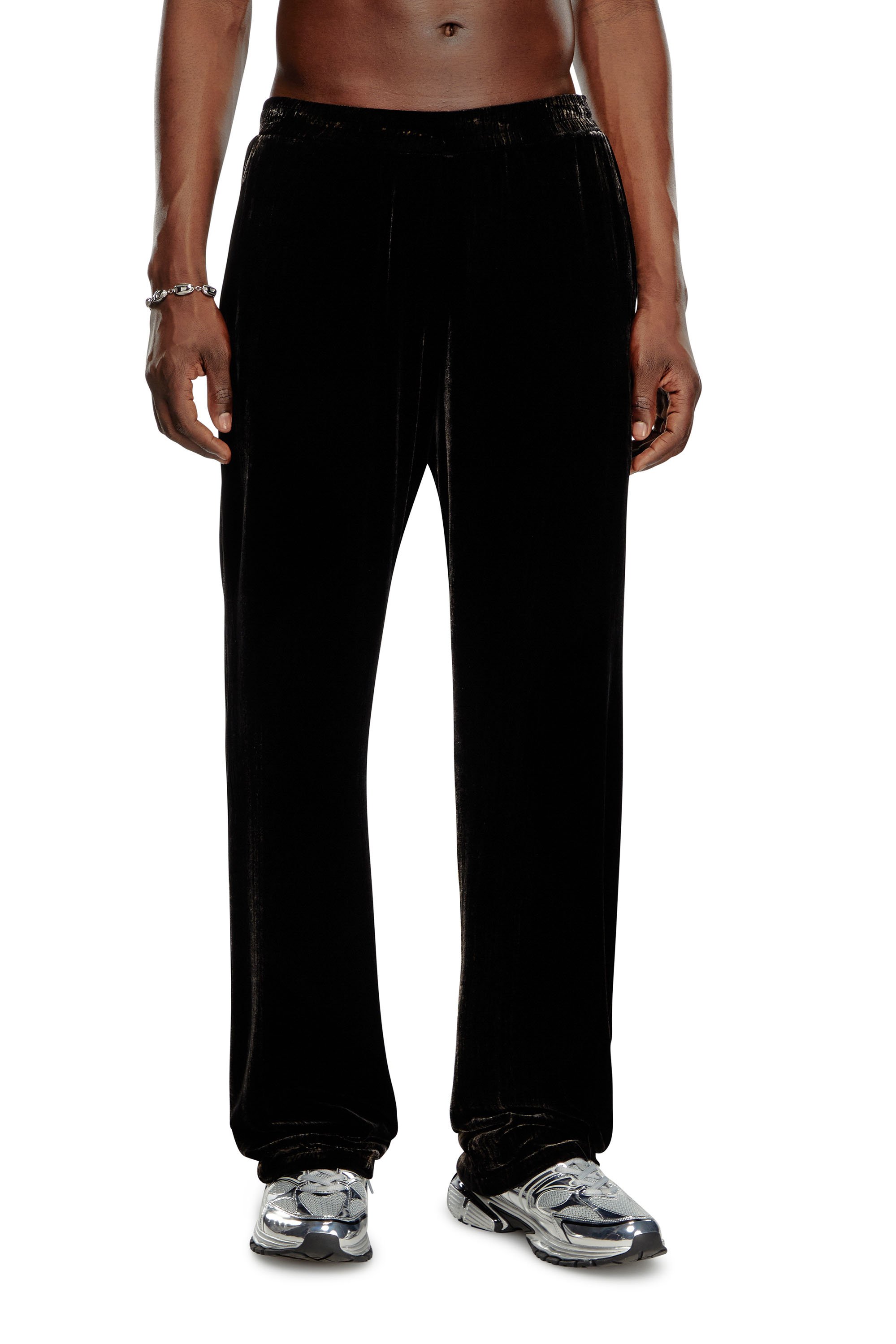 Diesel - P-SALFORD, Man's Track pants in treated velvet in Black - 1