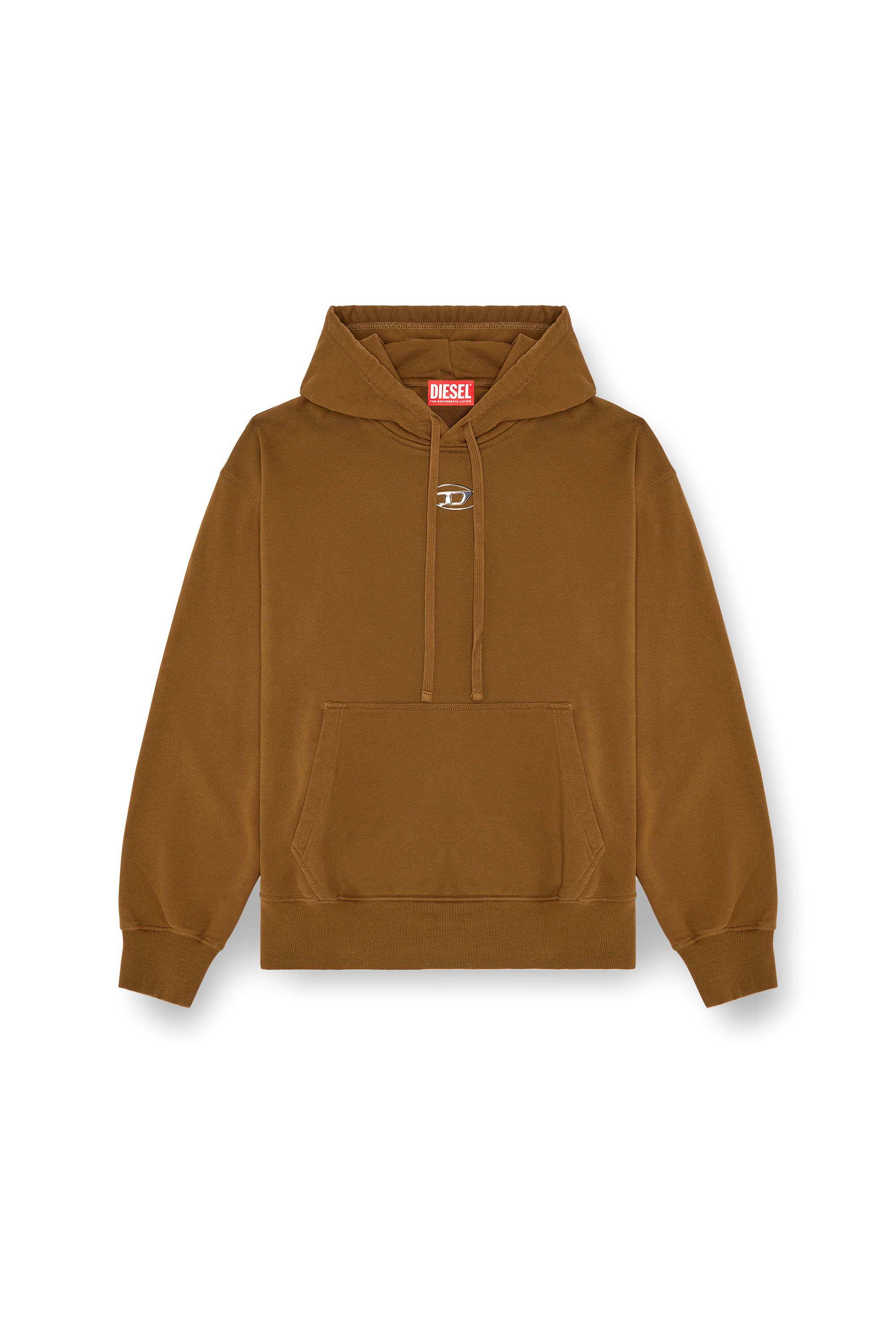 Diesel - S-MACS-HOOD-OD, Sudadera con capucha extragrande con logotipo metálico Hombre in Marrón - 4