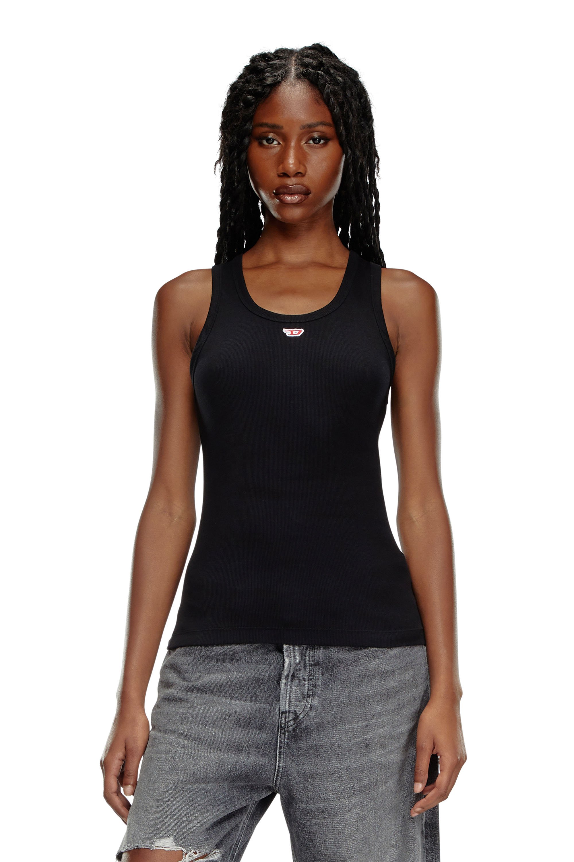 Diesel - T-ANKY-D, Woman's Tank top with embroidered D patch in Black - 1