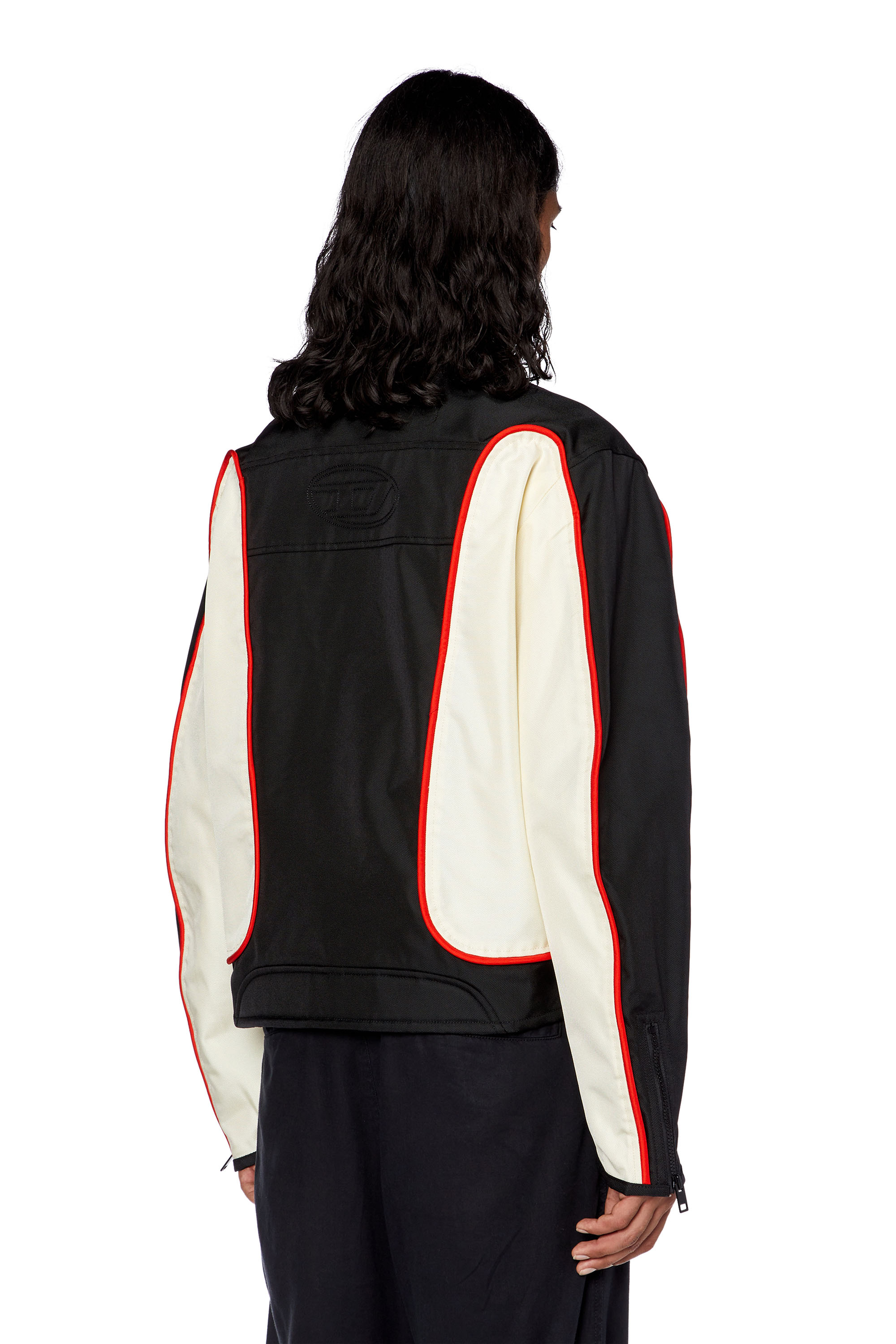 Diesel - J-BLINK, Man's Biker jacket in colour-block nylon in Black/White - 3