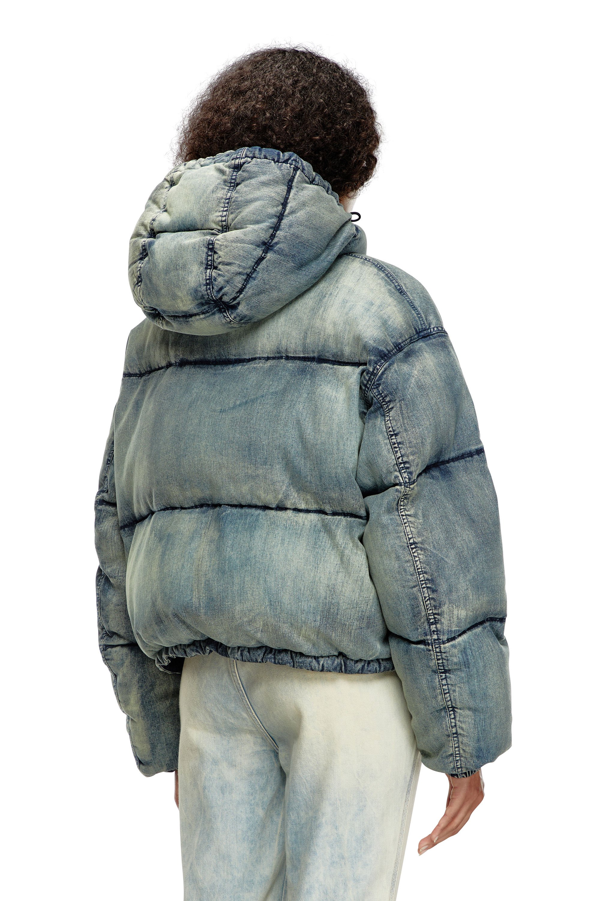 Diesel - W-AVES, Chaqueta puffer recortada con capucha de denim Mujer in Azul marino - 3