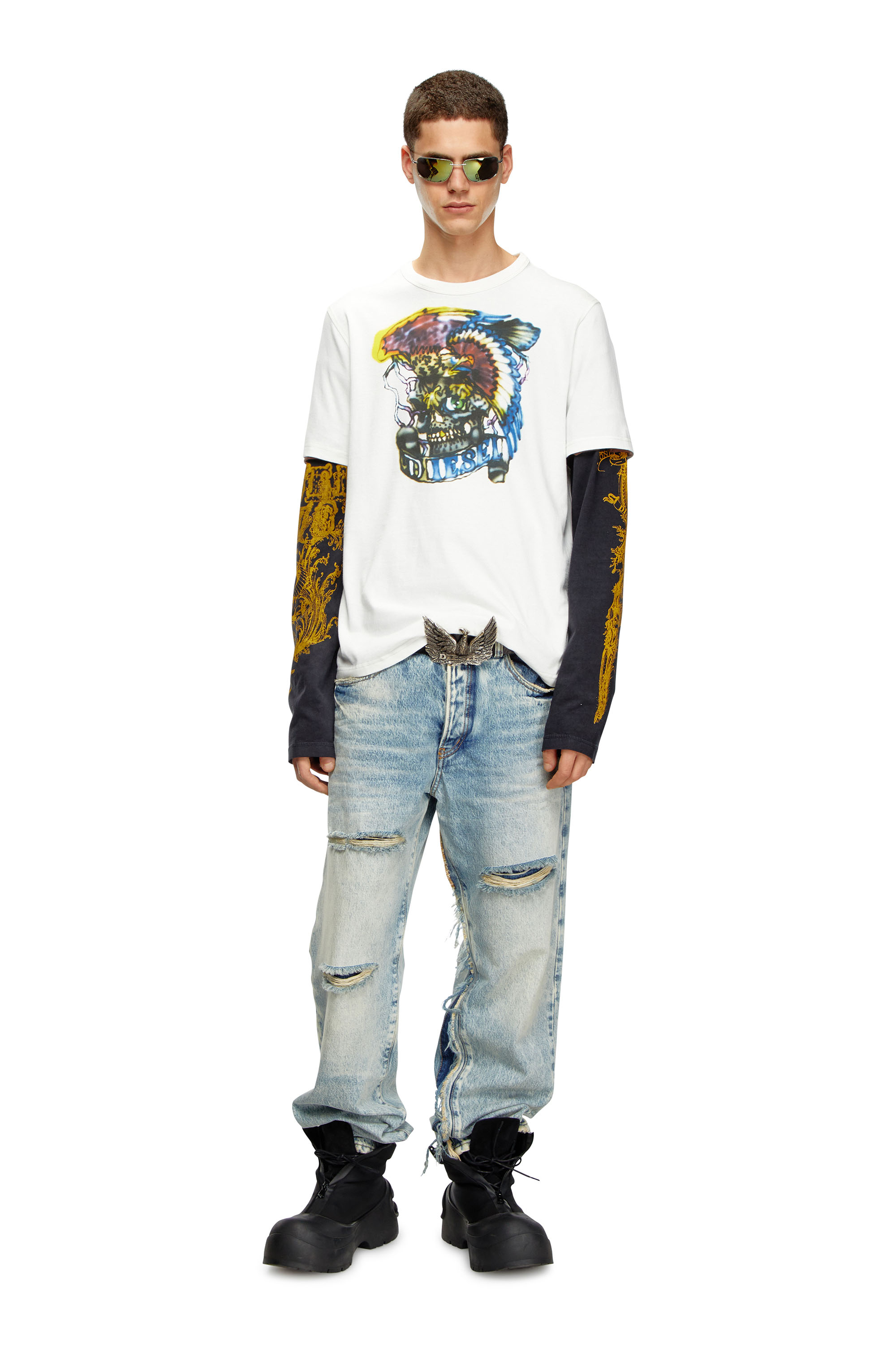 Diesel - T-ADJUST-Q3, Man's T-shirt with tattoo-inspired prints in White - 3