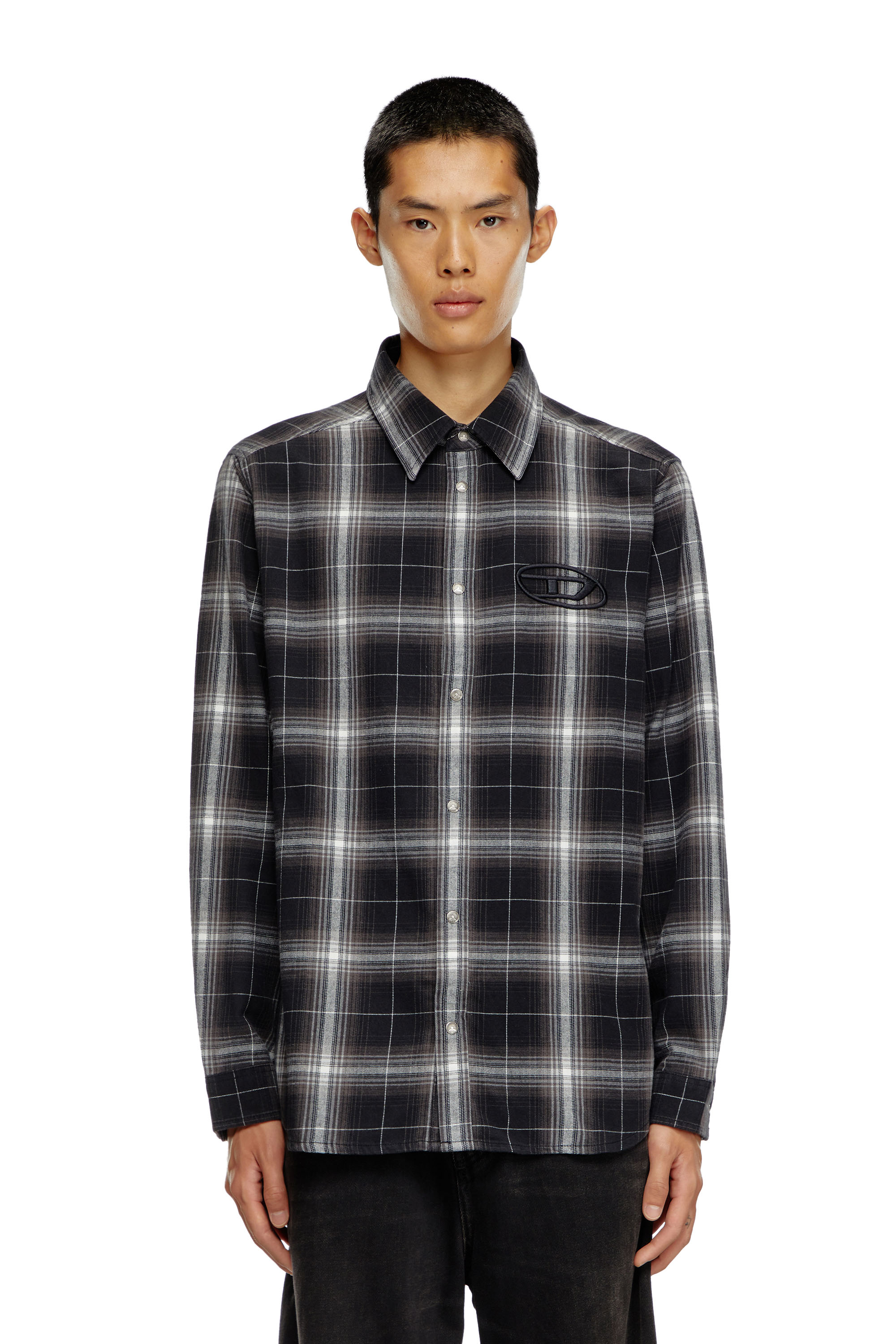 Diesel - S-SIMPLY-A, Camisa de franela a cuadros Hombre in Negro - 4