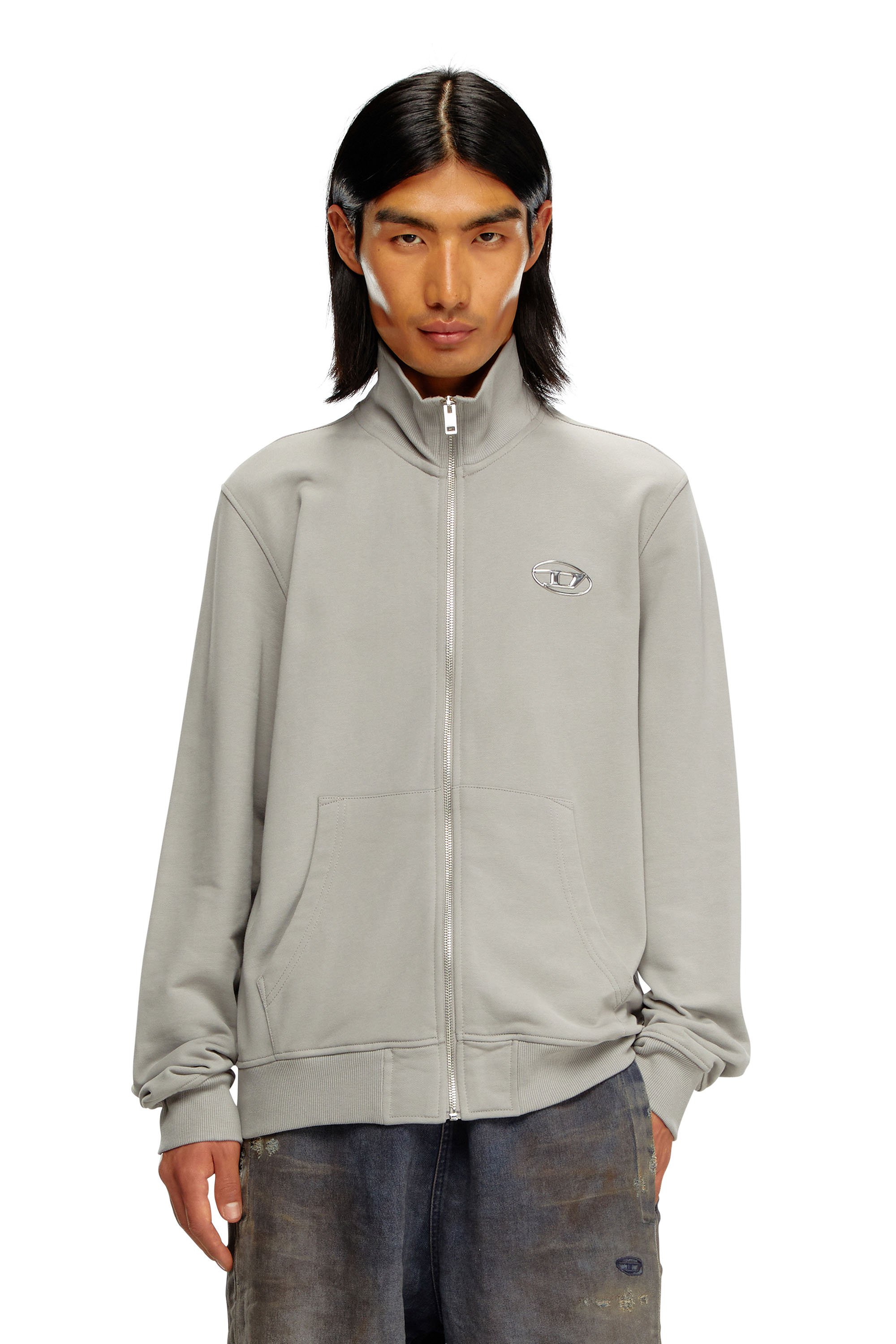 Diesel - S-GINNI-ZIP-OD, Sudadera con cremallera con logotipo metálico Hombre in Gris - 1