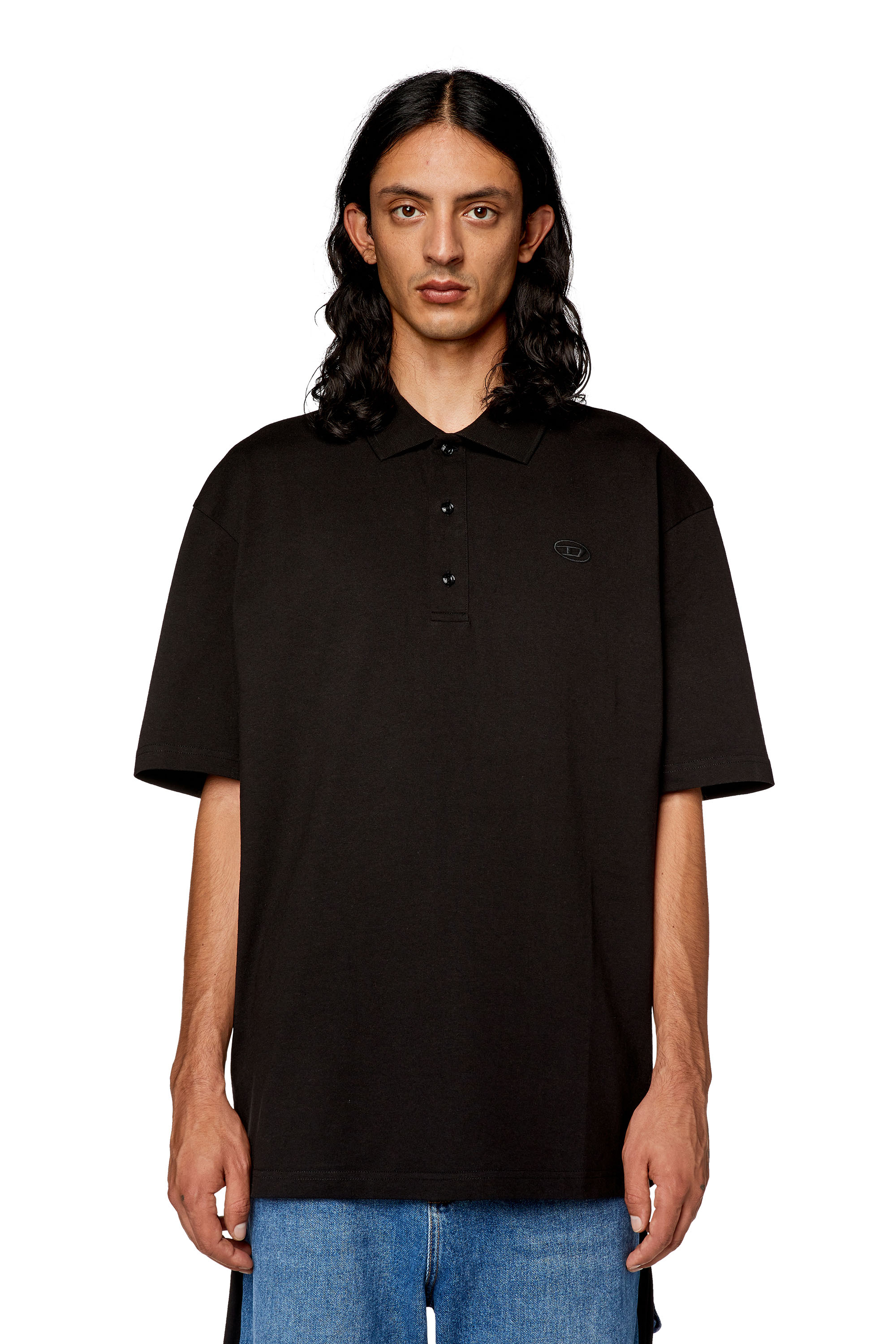 Diesel - T-VORT-MEGOVAL-D, Man's Polo shirt with maxi oval D embroidery in Black - 3