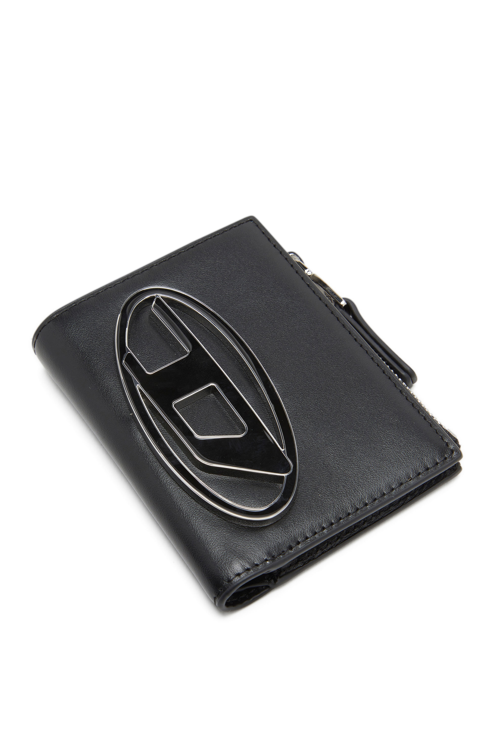 Diesel - 1DR BI-FOLD ZIP II, Woman's Small leather wallet with logo plaque in Black - 4