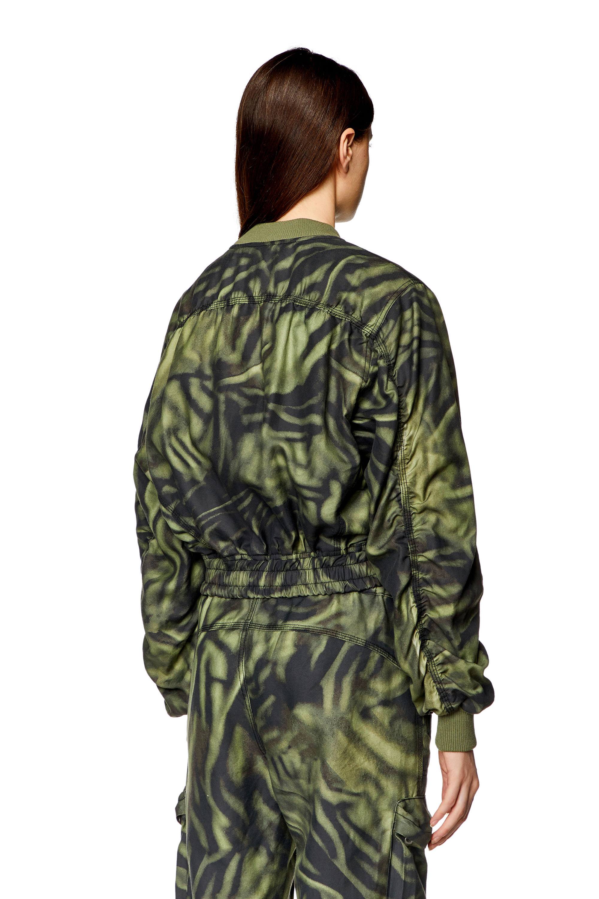 Diesel - G-KHLOW, Woman's Cargo bomber in zebra-camo twill in Black/Green - 3