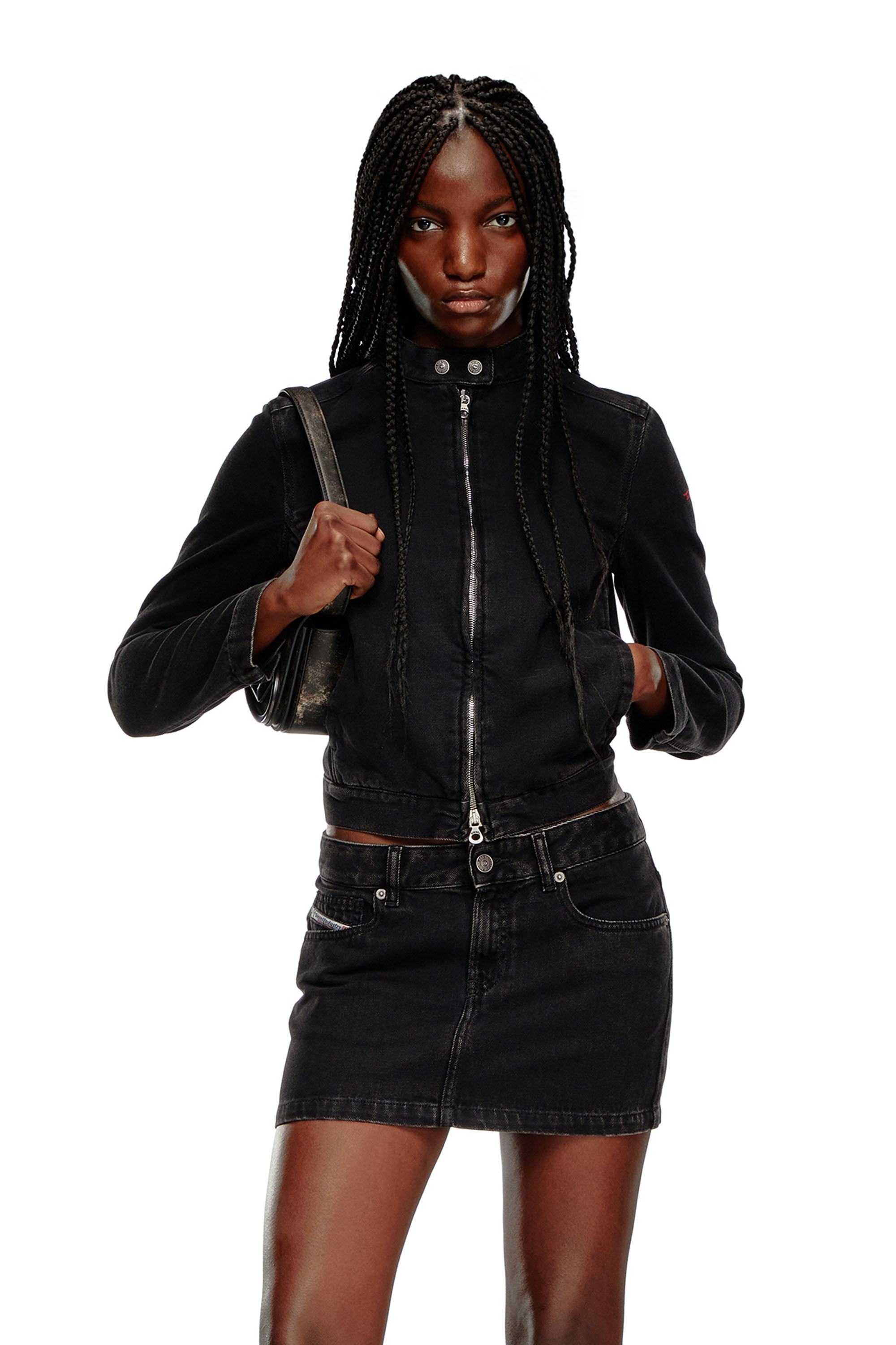 Diesel - DE-MORNIN, Woman's Moto jacket in denim in Black - 1