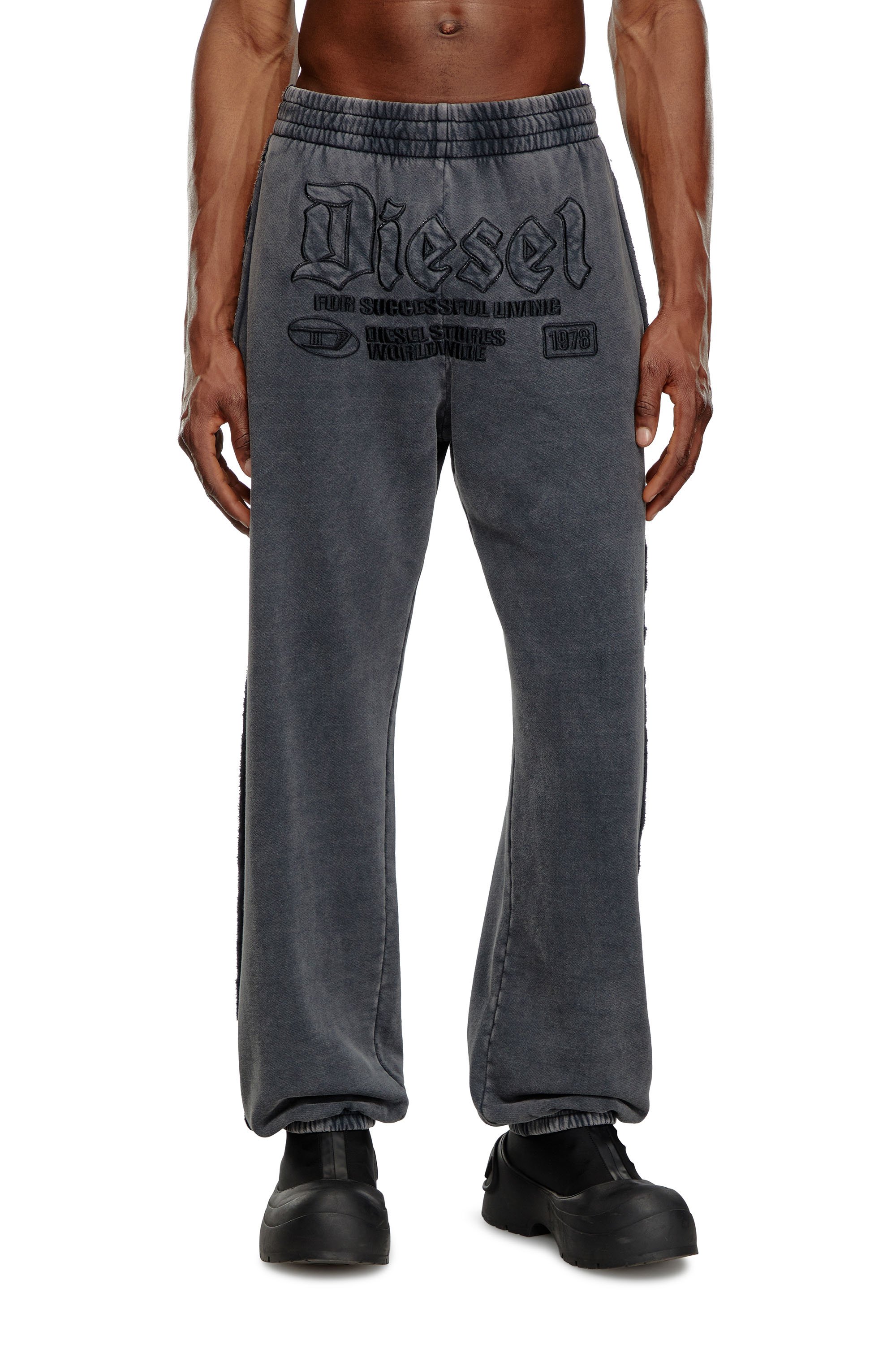 Diesel - P-MARKY-RAW, Man's Track pants with embroidered logos in Black - 1