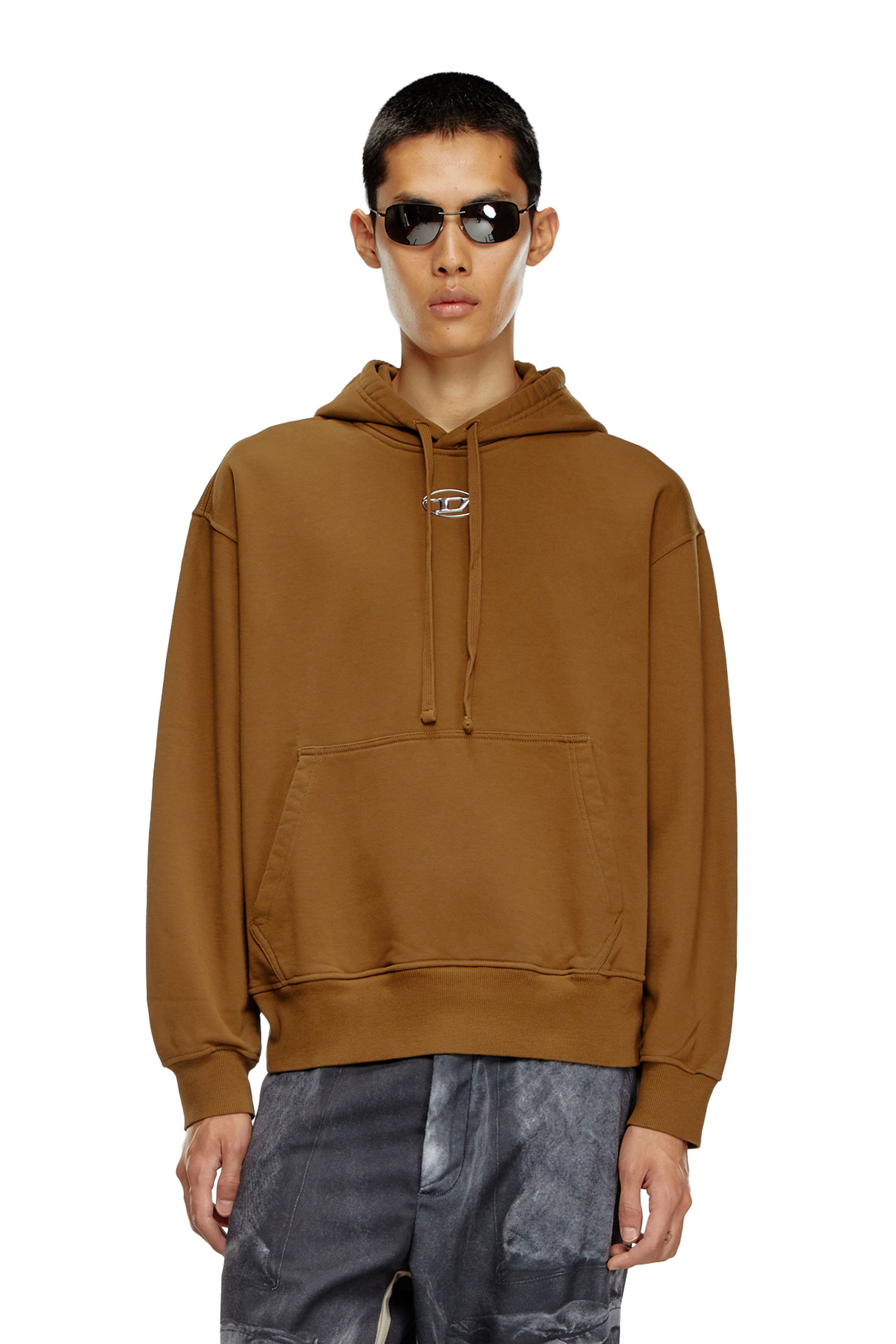 Diesel - S-MACS-HOOD-OD, Man's Oversized hoodie with metallic logo in Brown - 1