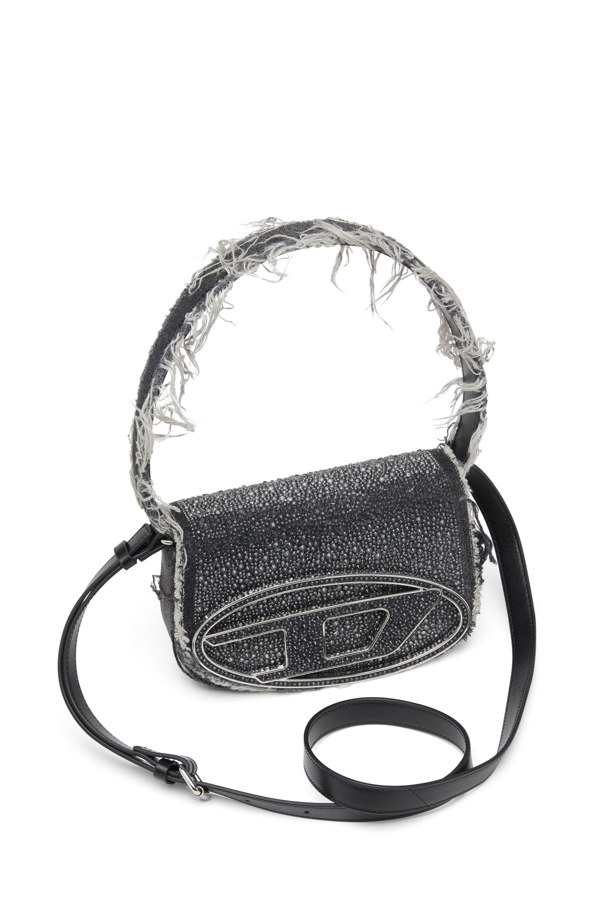 Diesel - 1DR, Woman's 1DR-Iconic shoulder bag in denim and crystals in Black - 5