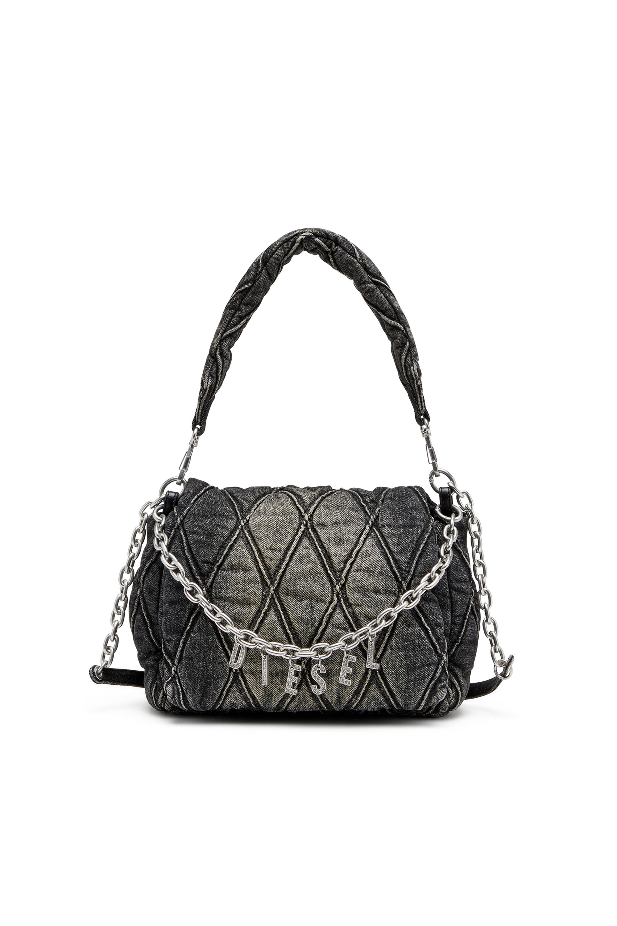 Diesel - CHARM-D SHOULDER M, Woman's Charm-D M-Shoulder bag in quilted denim in Black - 1