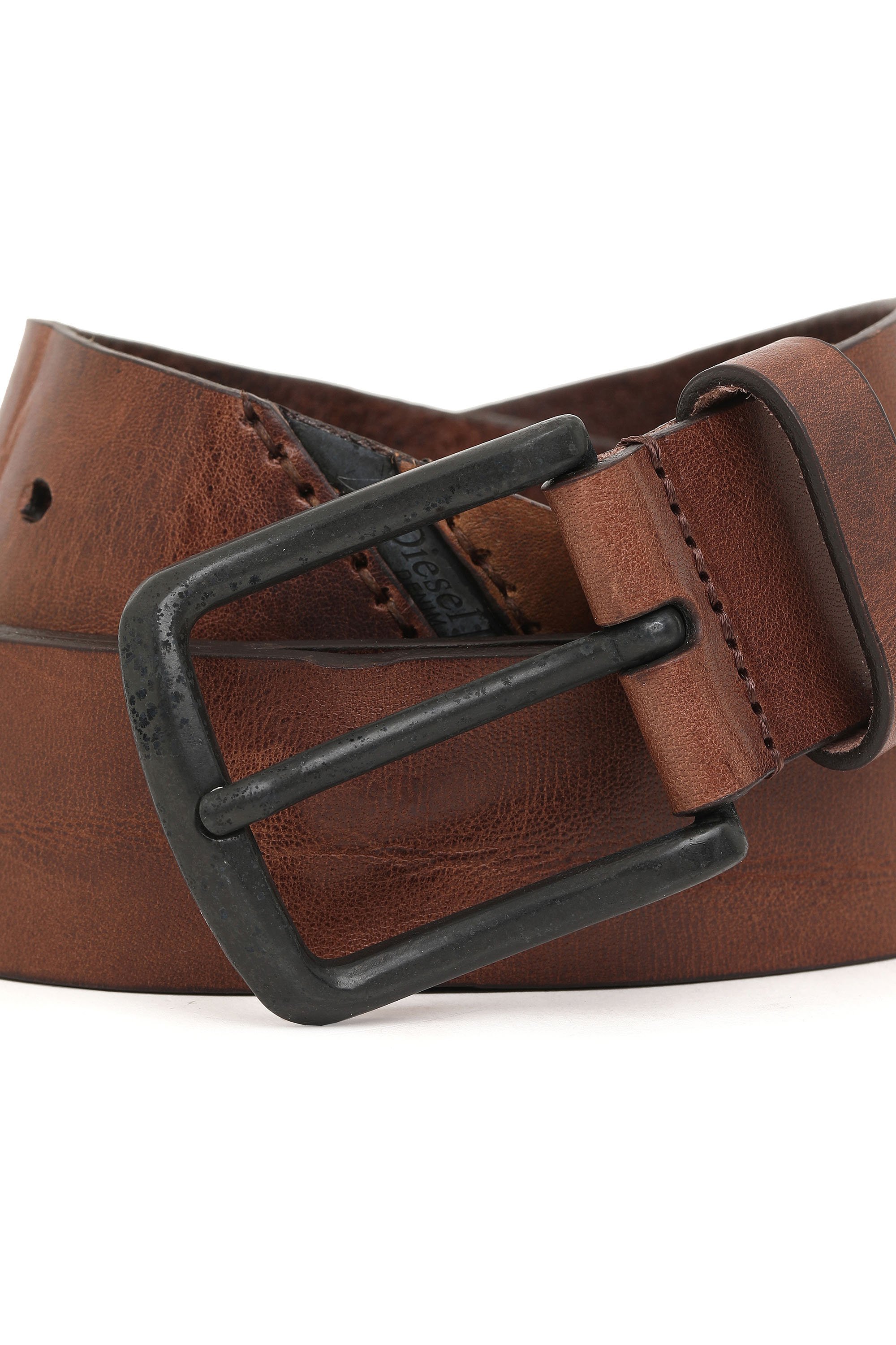 Diesel - B-LINE, Man's Treated leather belt with diesel logo in Brown Leather - 2