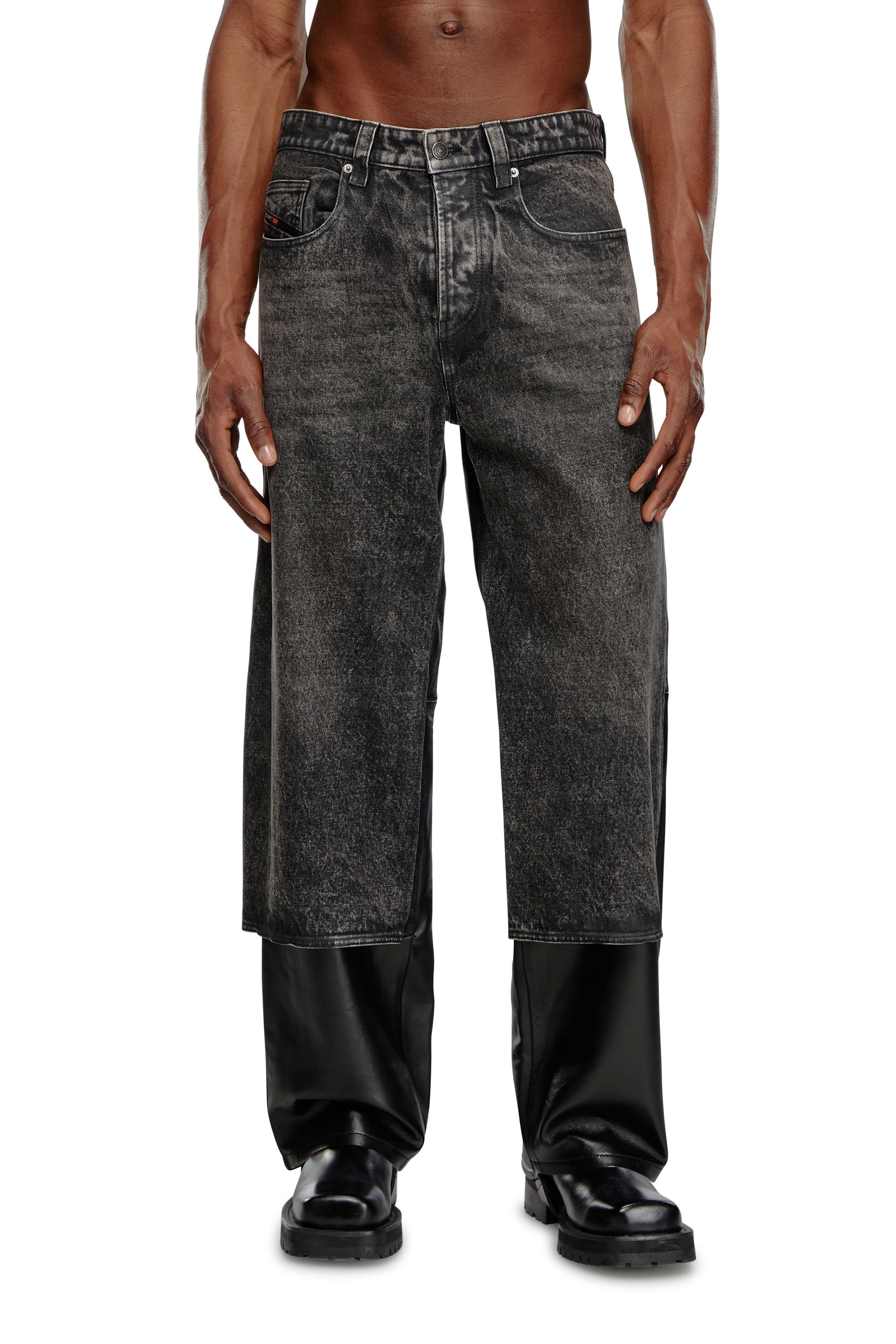 Diesel - P-BRETCH, Man's Leather and denim pants in Black - 2