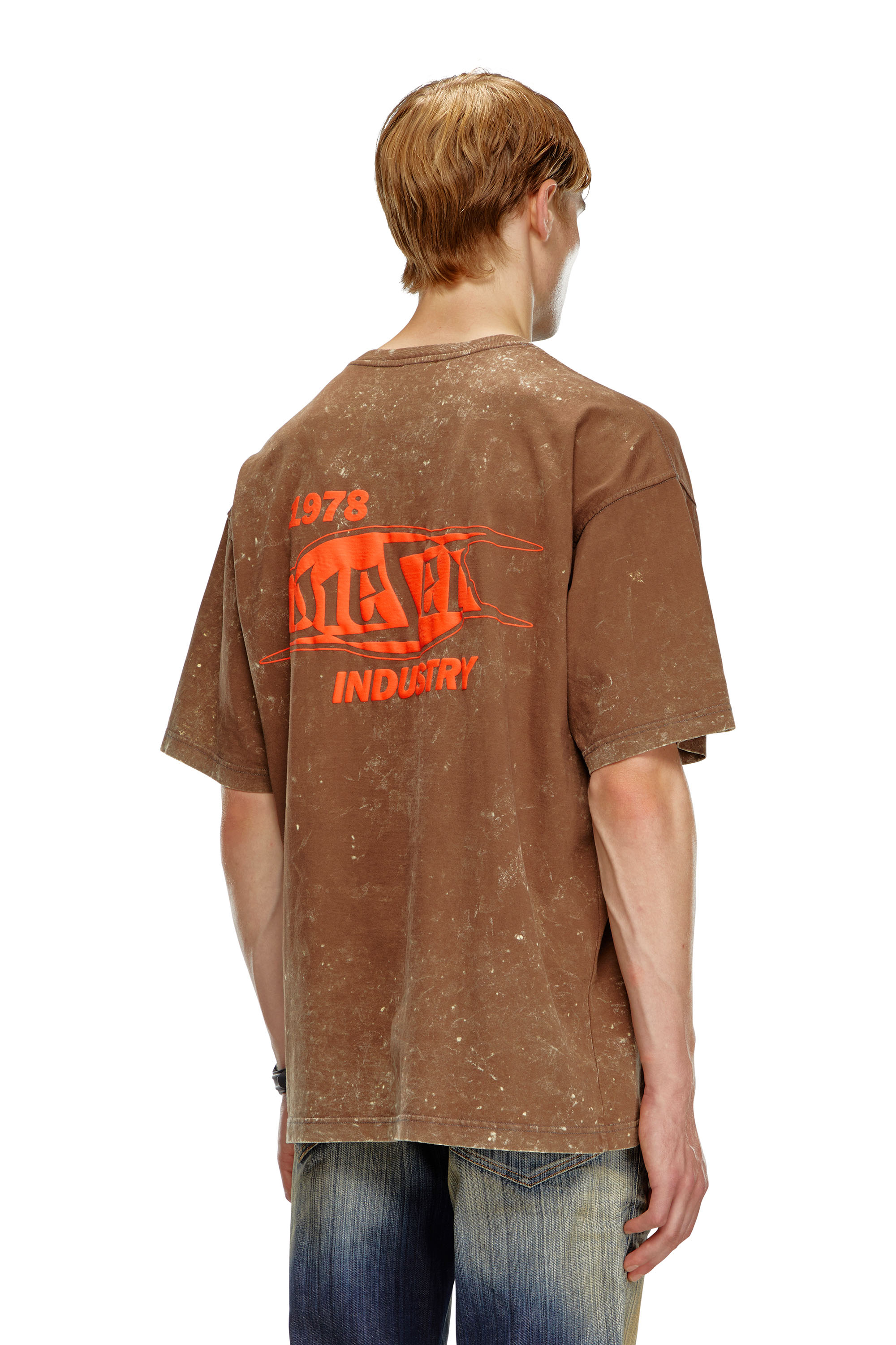 Diesel - T-BOXT-Q8, Man's Marbled T-shirt with puff print logo in Brown - 2