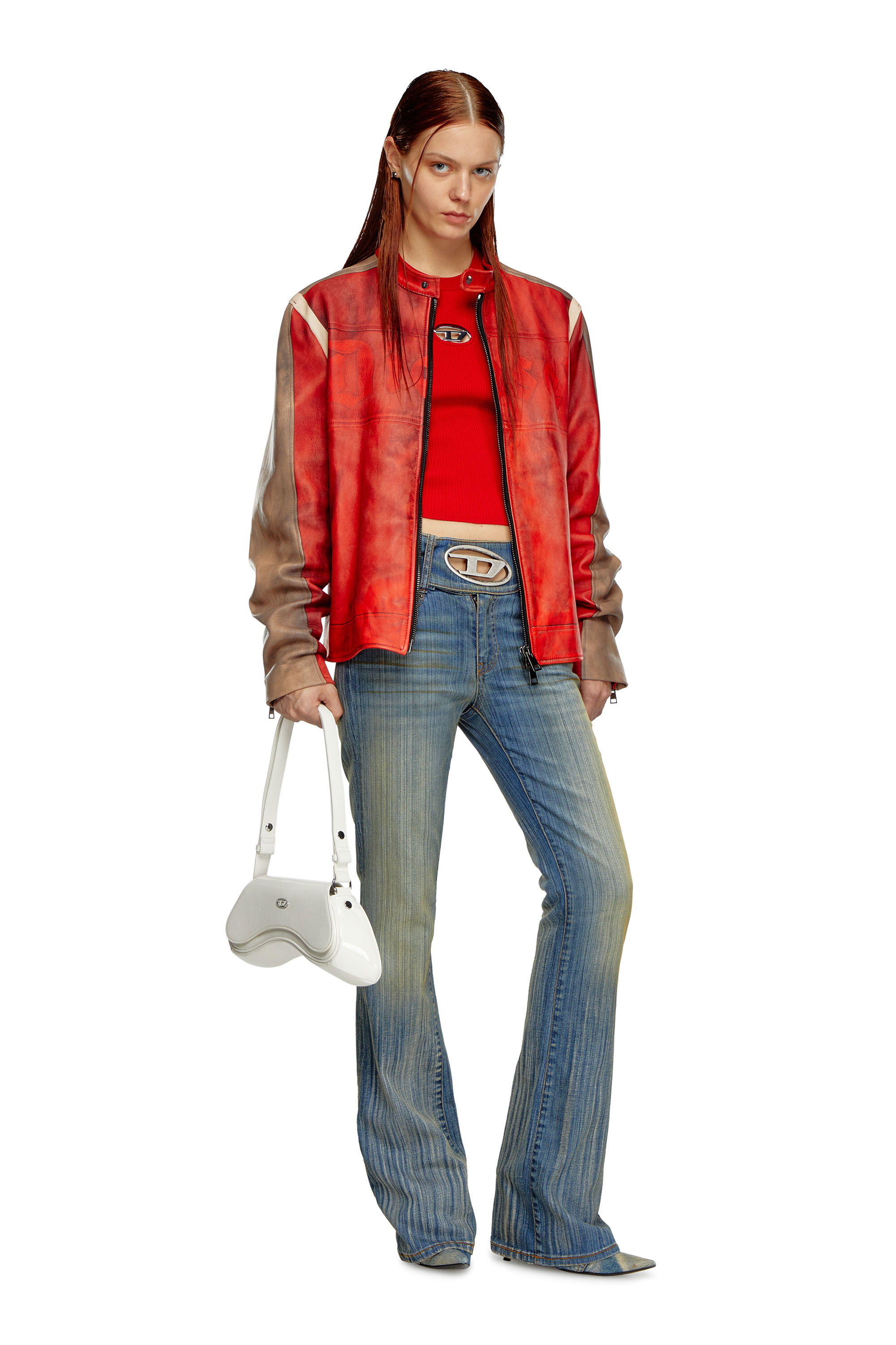 Diesel - M-VALARI, Top de mezcla de viscosa tejido en canalé con Oval D Mujer in Rojo - 2